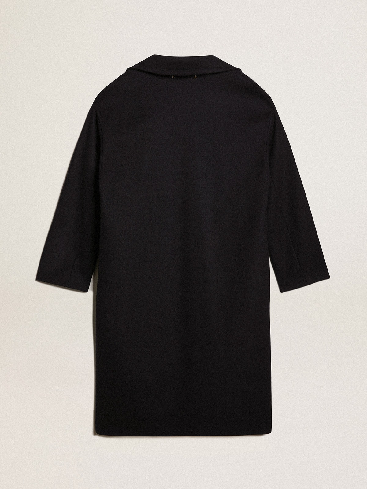 Women's single-breasted cocoon coat in dark blue wool with gold button - 5