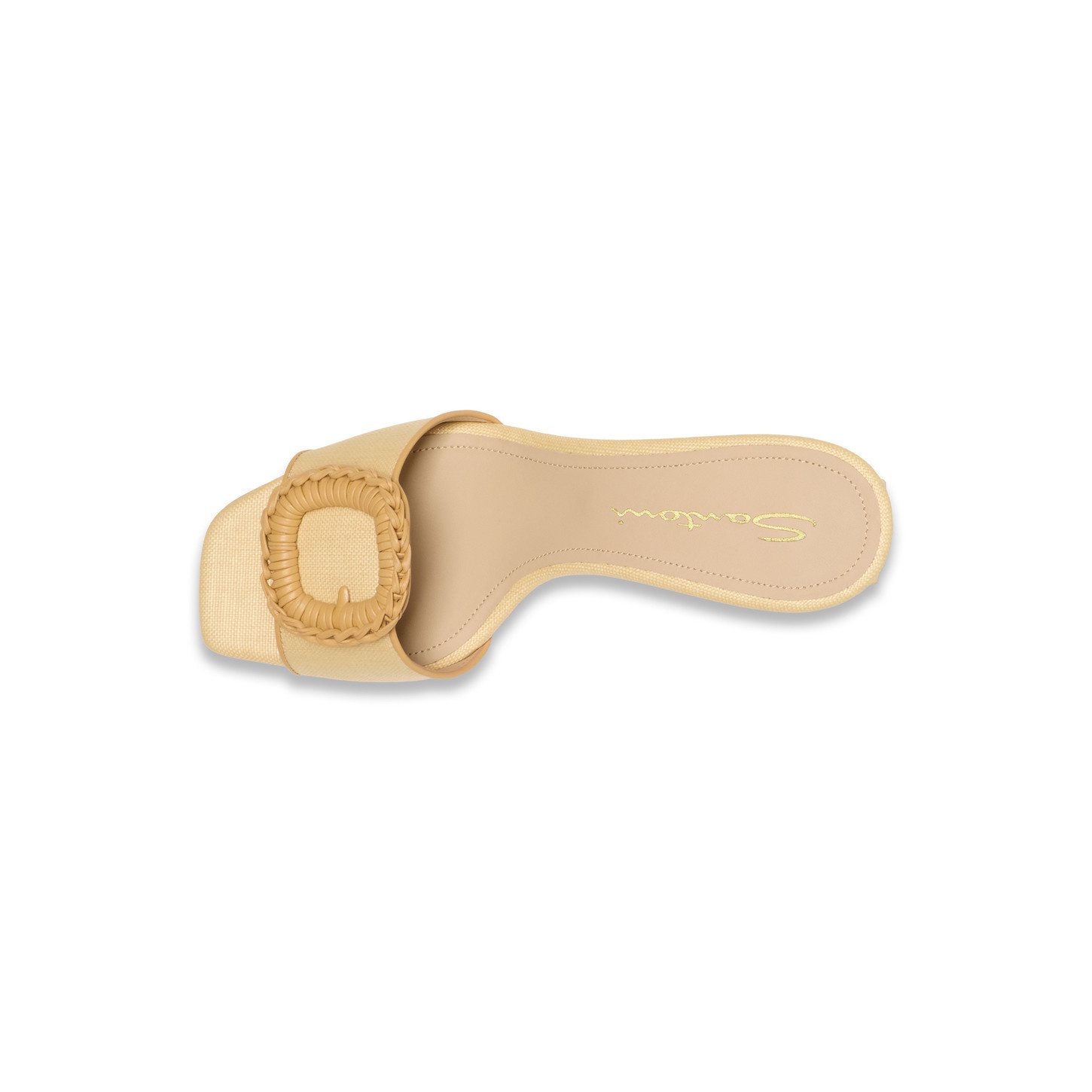 Women's beige raffia mid-heel sandal - 4