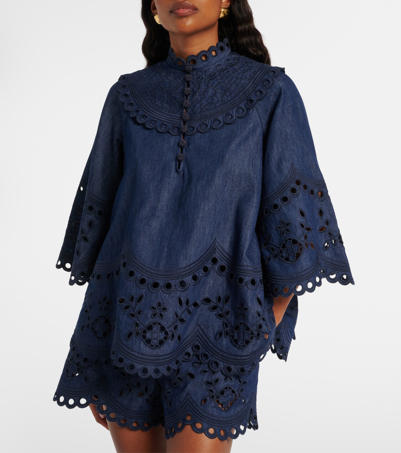 Zimmermann Mahon broderie anglaise denim top outlook