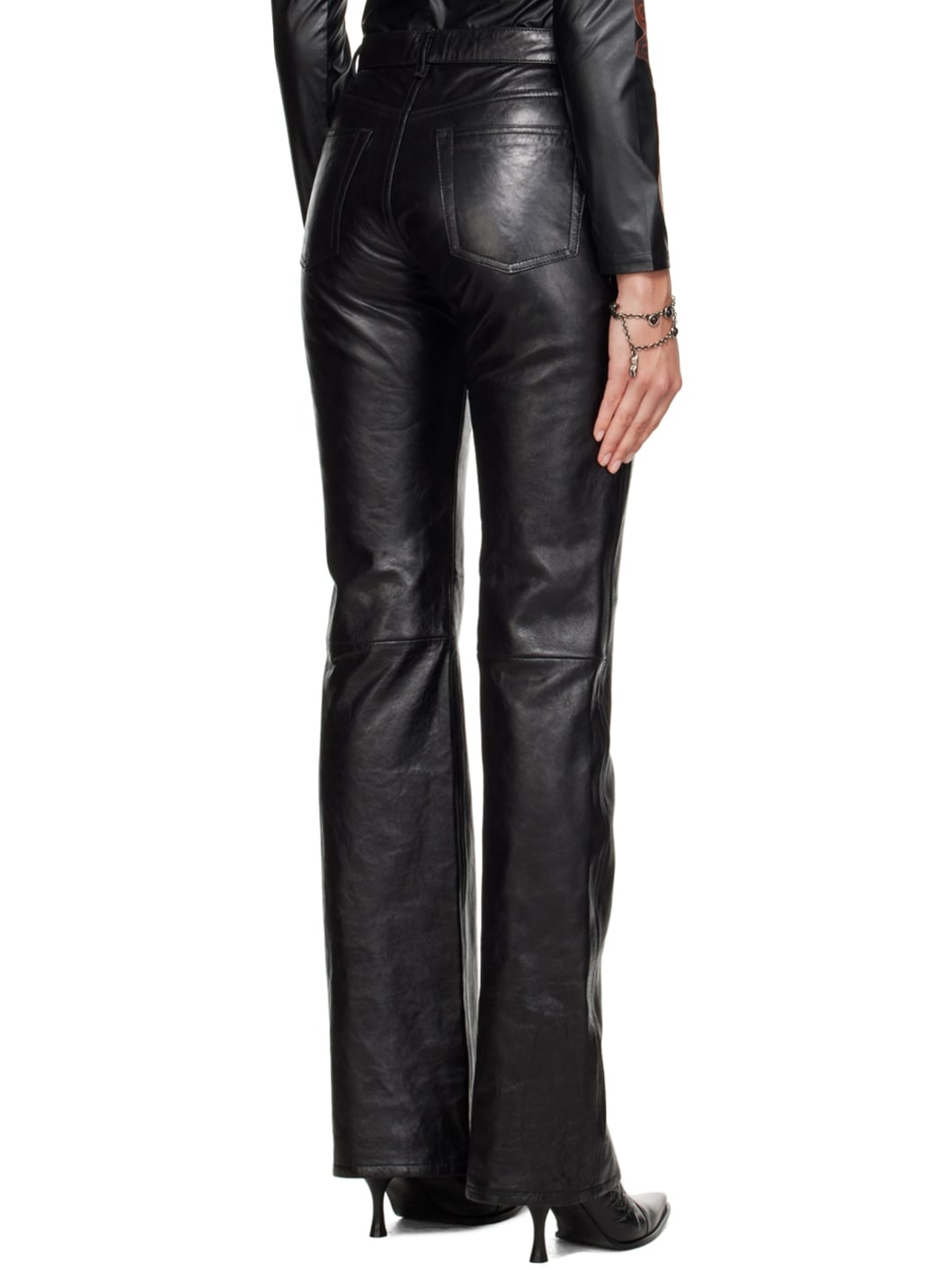 Black Paneled Leather Pants - 3