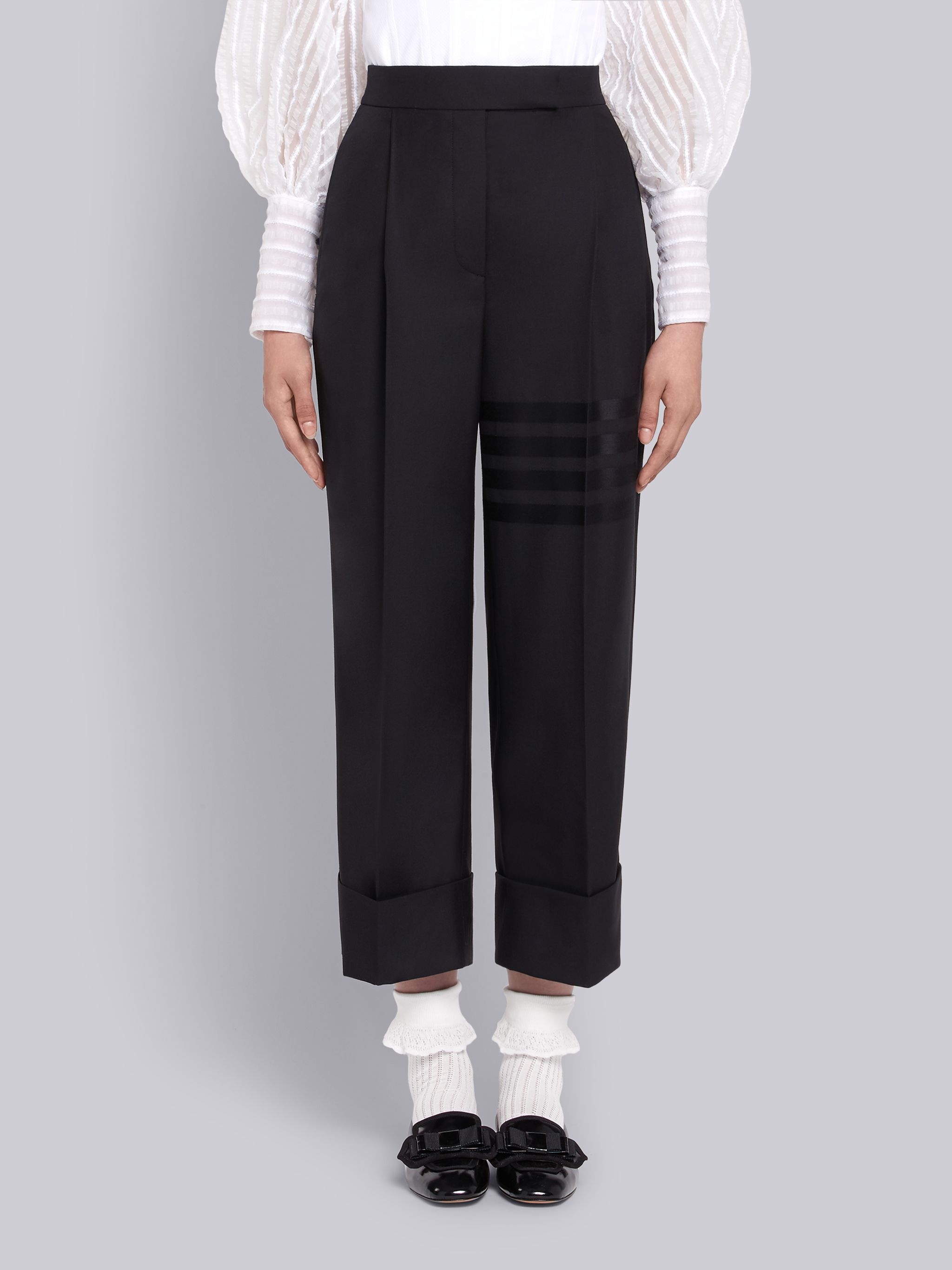 Navy Plain Weave High Waisted 4-Bar Trouser - 1