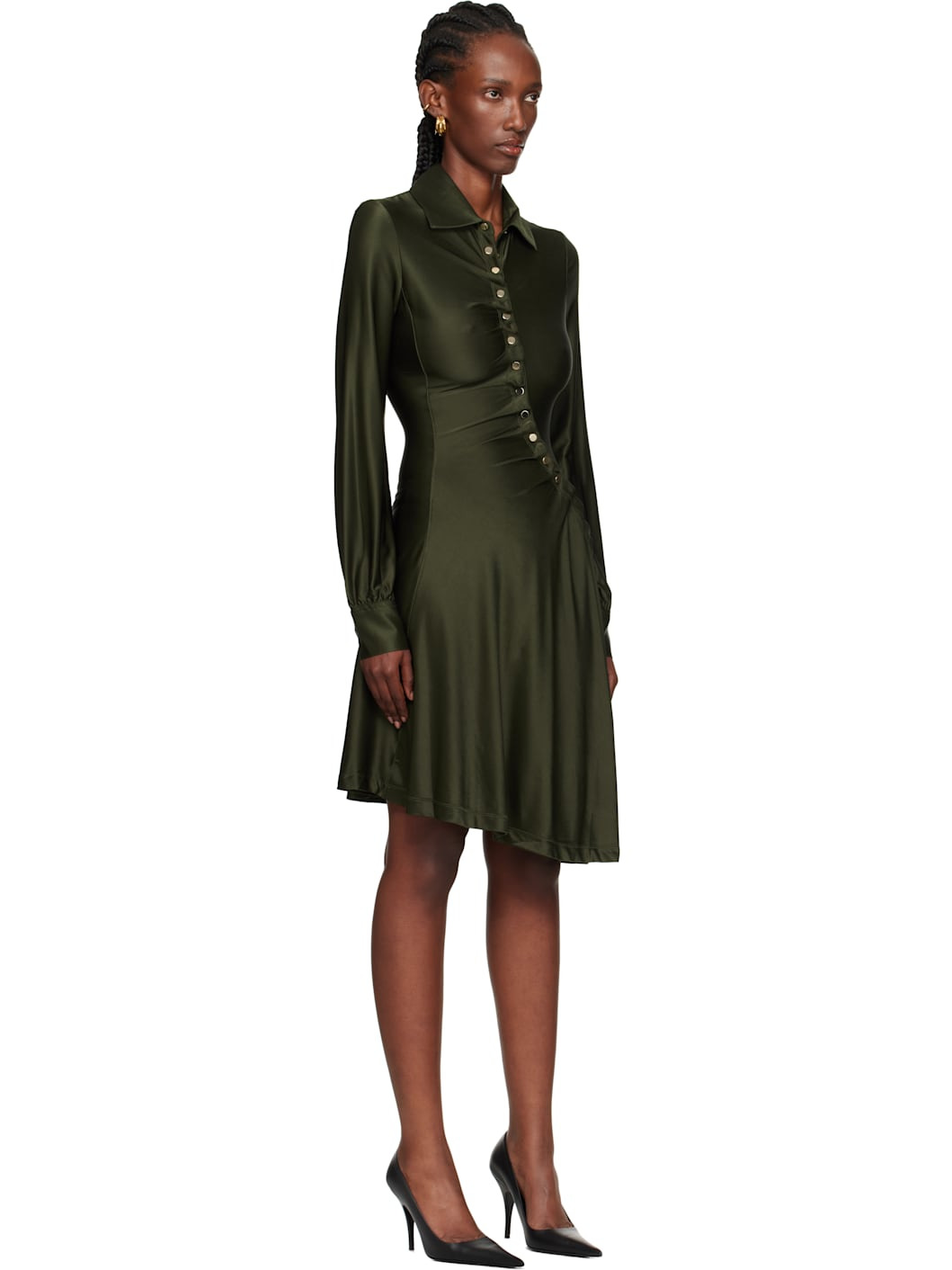 Khaki Draped Jersey Midi Dress - 2