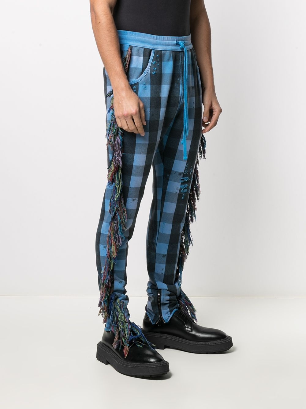 fringe-trim checked trousers - 3