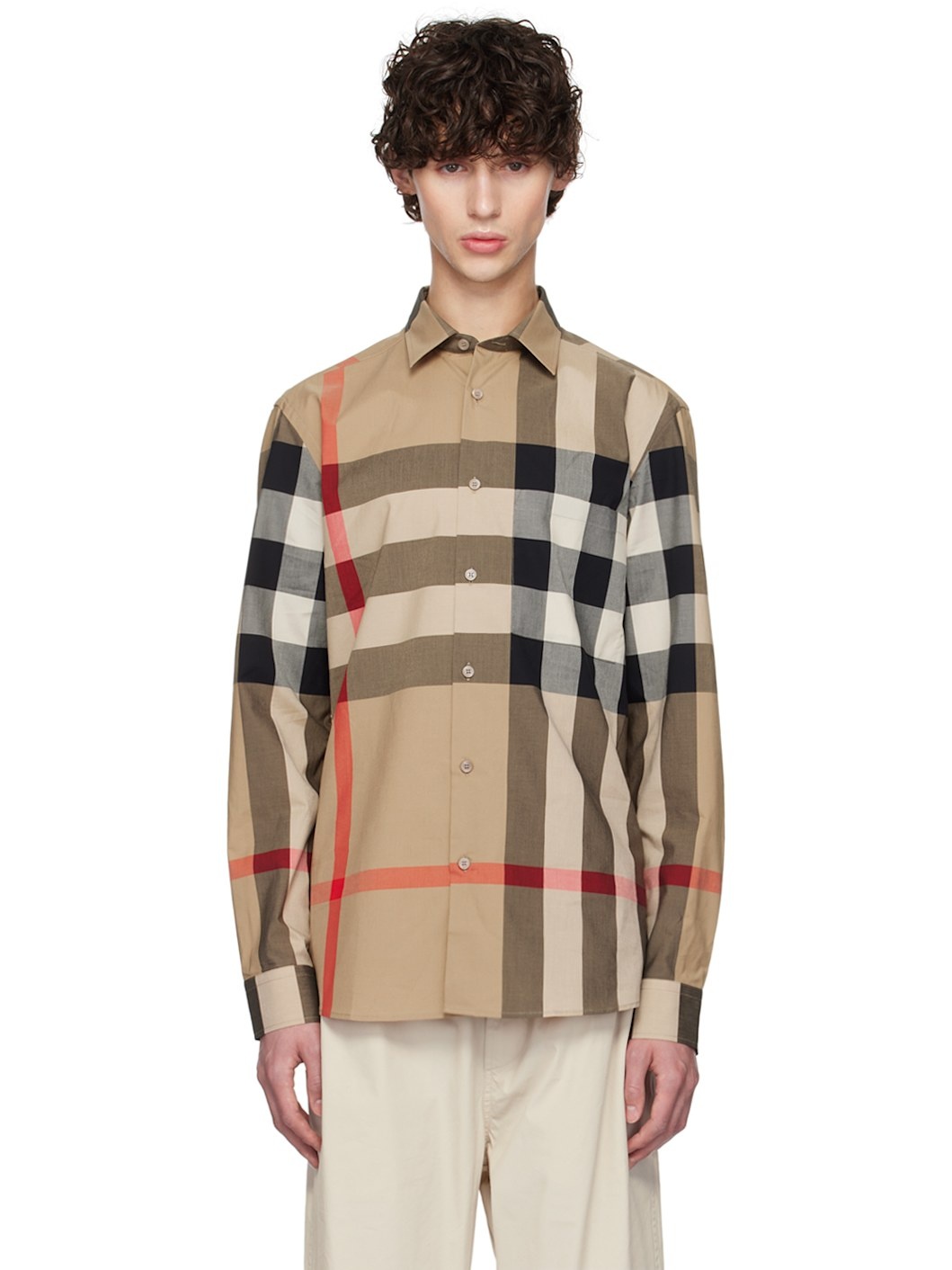 Beige Check Shirt - 1