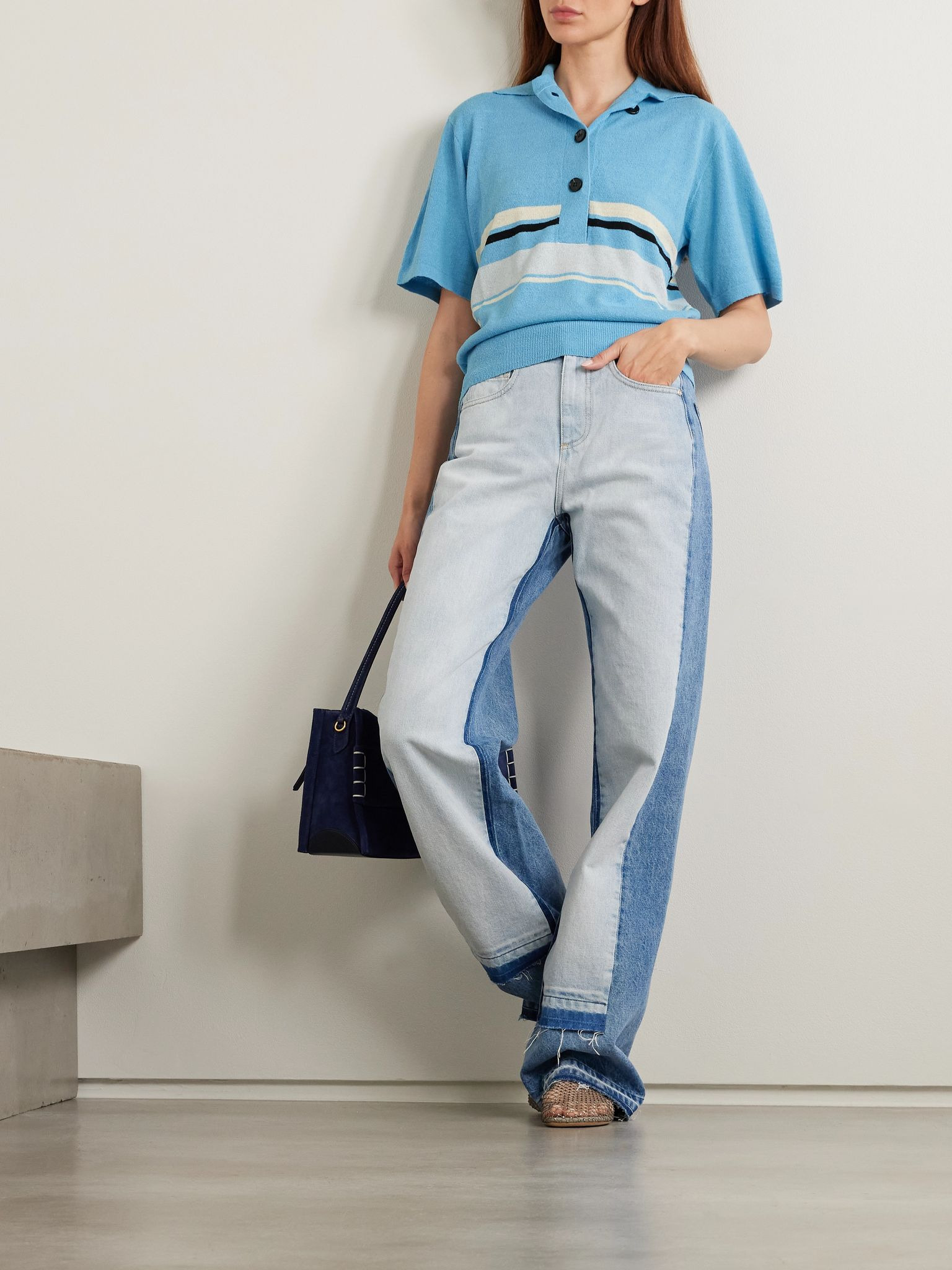 Striped knitted polo shirt Blue - 2