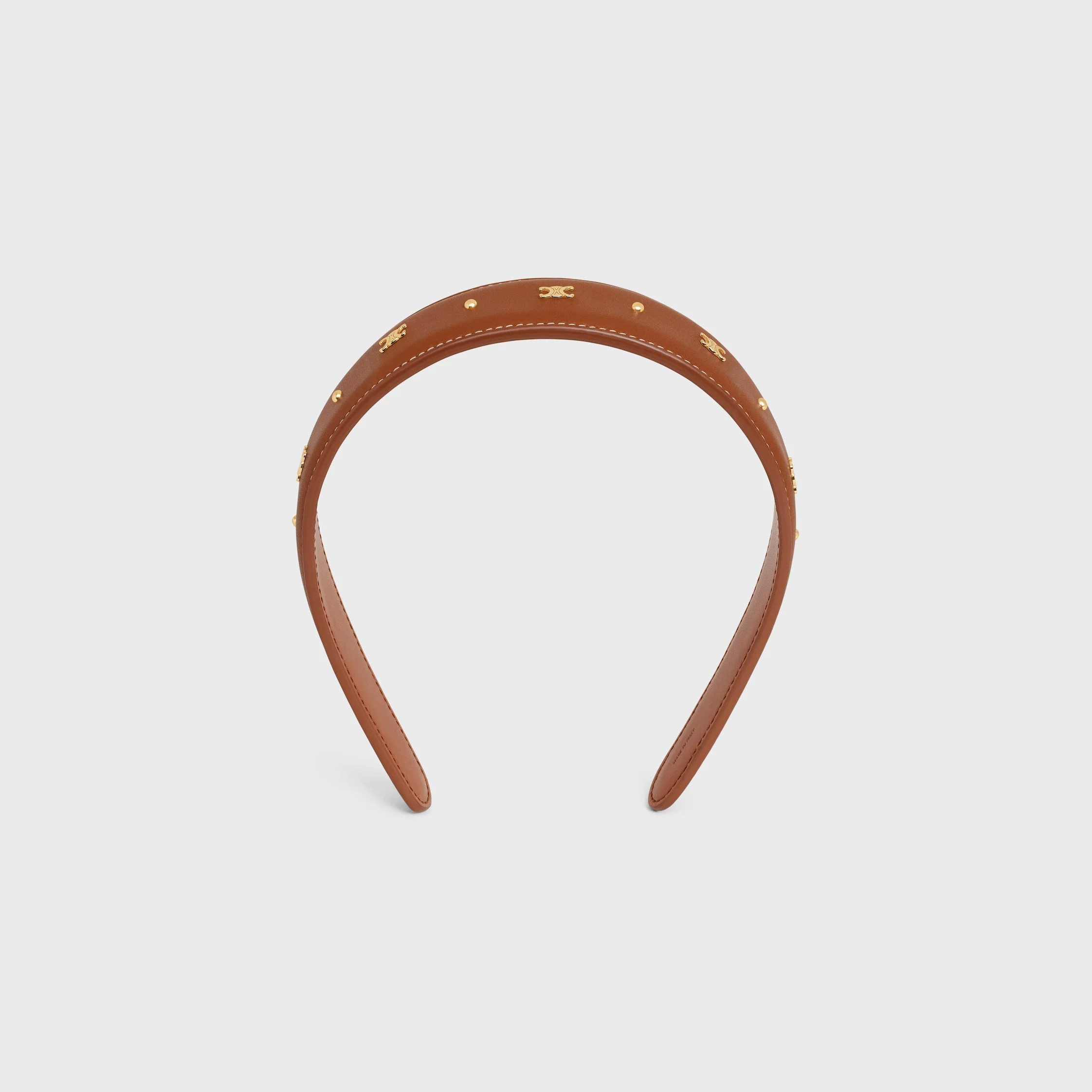 Triomphe Headband in Calfskin and Brass with Gold Finish - 1