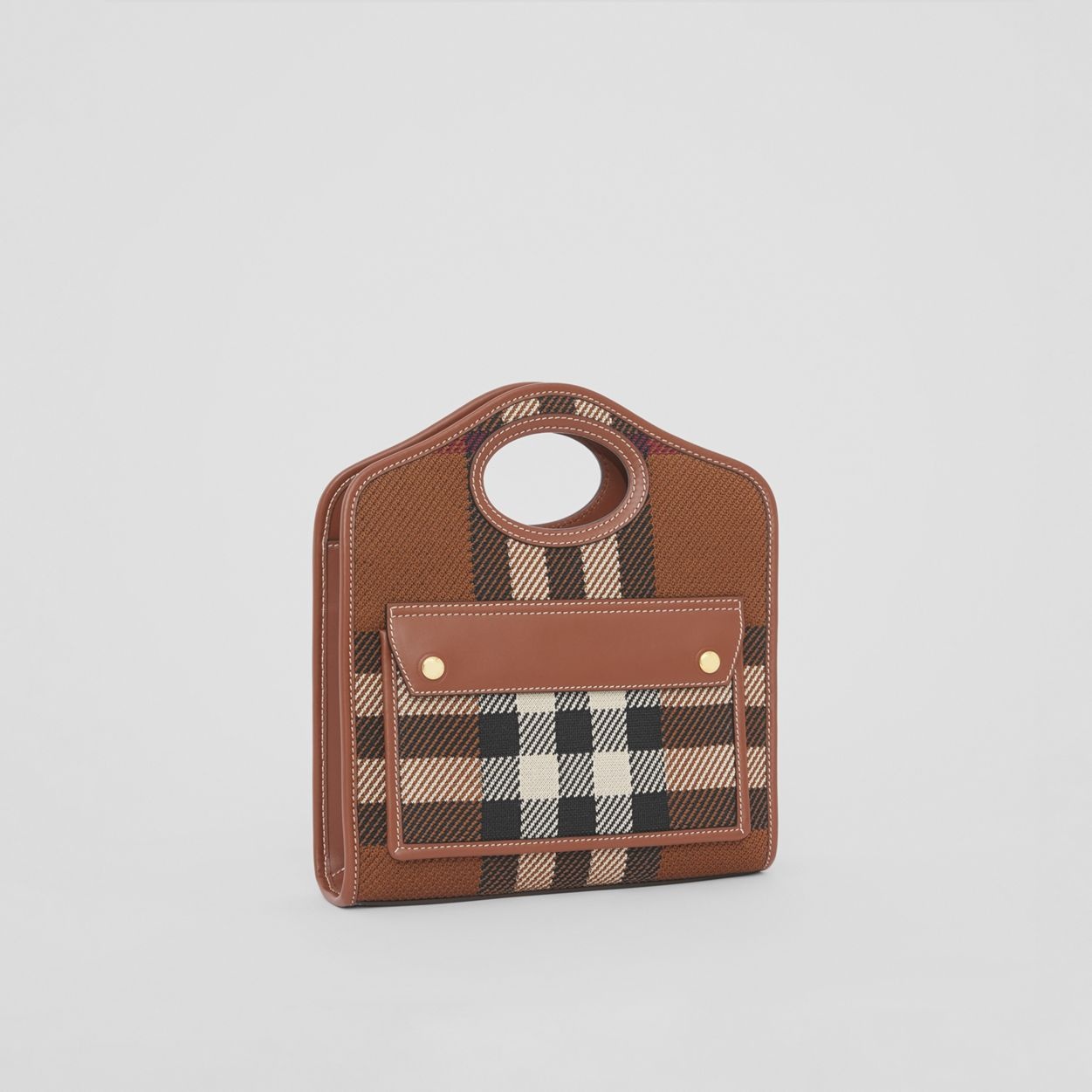 Mini Knitted Check and Leather Pocket Bag - 7
