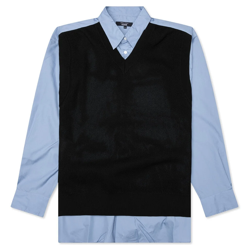 MIXED MATERIAL SHIRT - SAX/NAVY - 1