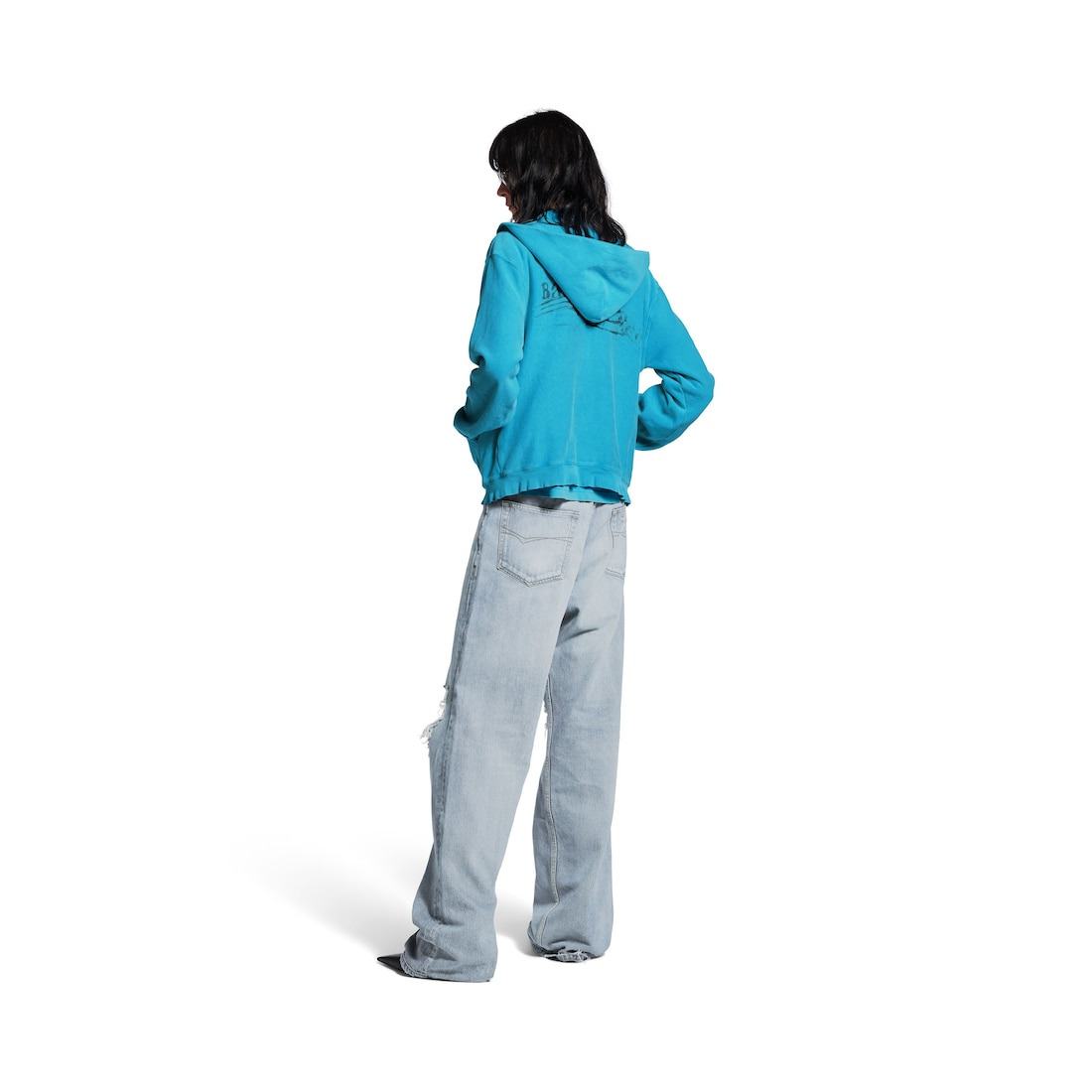 Women's Washed Crayon Political Zip-up Hoodie Regular Fit in Azure - 4