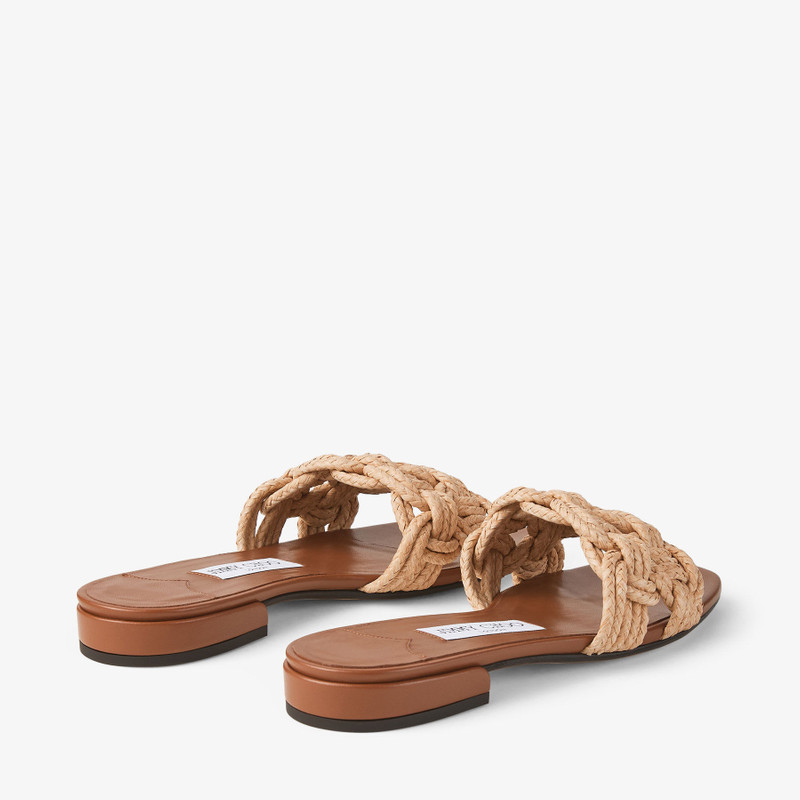 Chara Flat Tan Leather and Crochet Raffia Slide 6