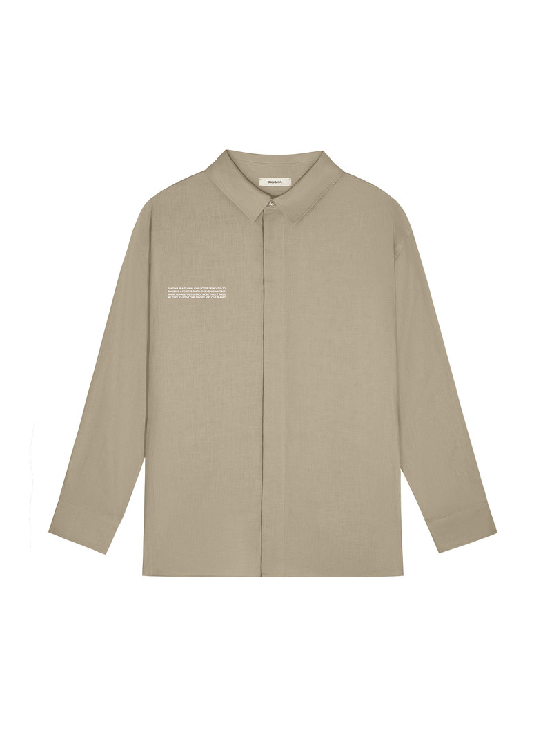PANGAIA Mens DNA Linen Collared Long Sleeve Shirt - Cliff Beige outlook