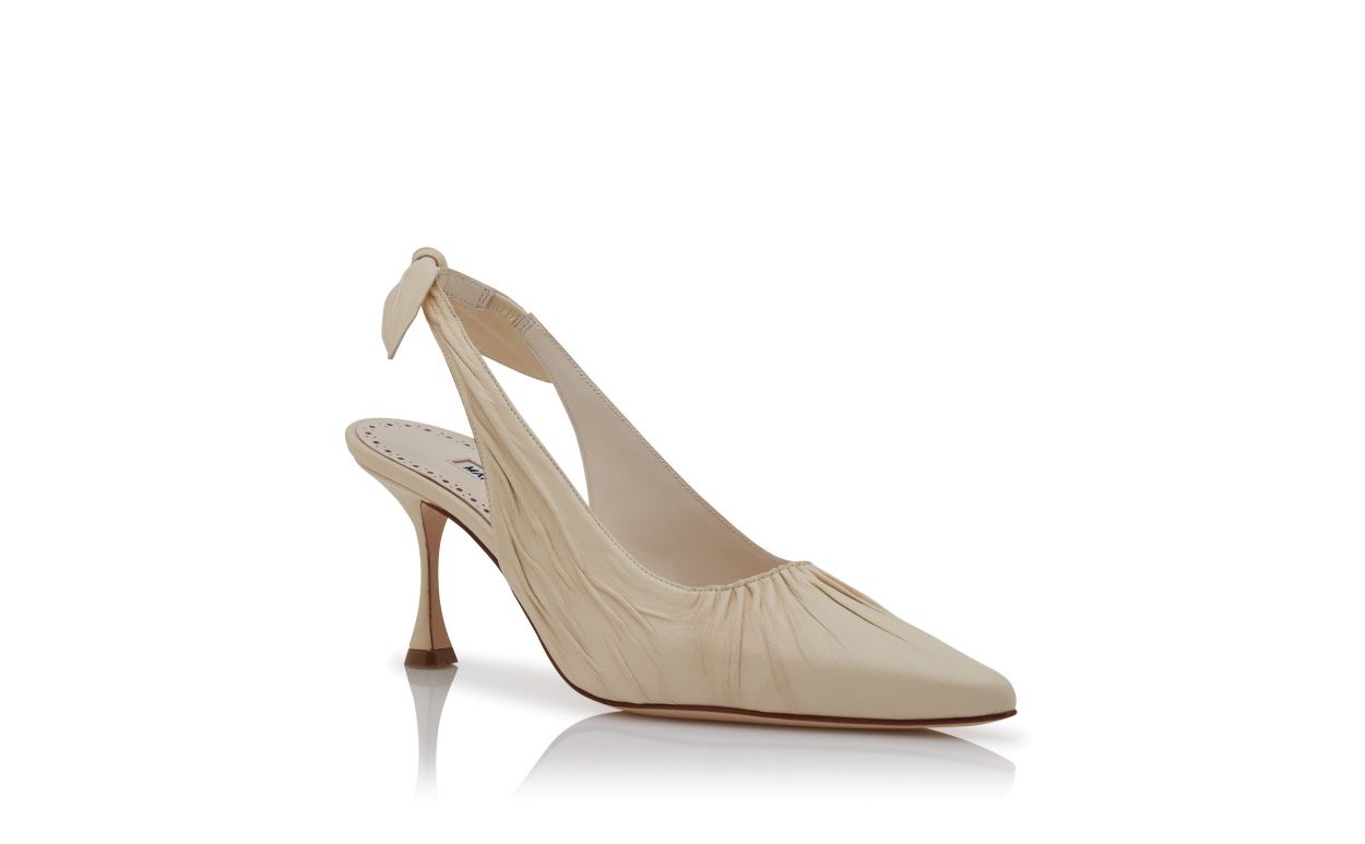 Light Cream Nappa Leather Slingback Pumps - 3