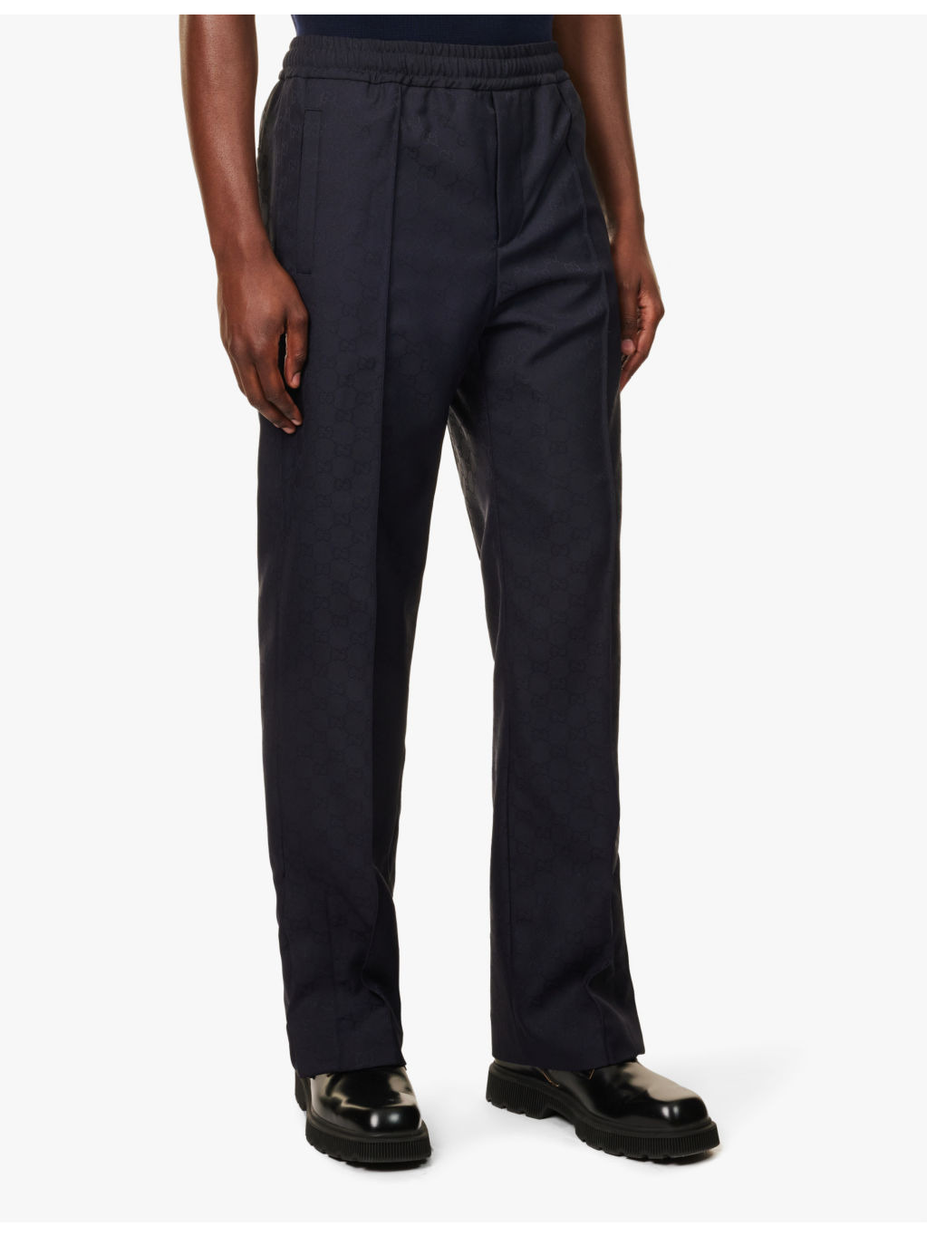 Monogram-pattern straight-leg mid-rise woven trousers - 3