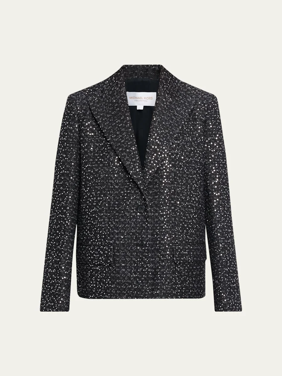 Single-Button Sequin Cotton Tweed Blazer - 1