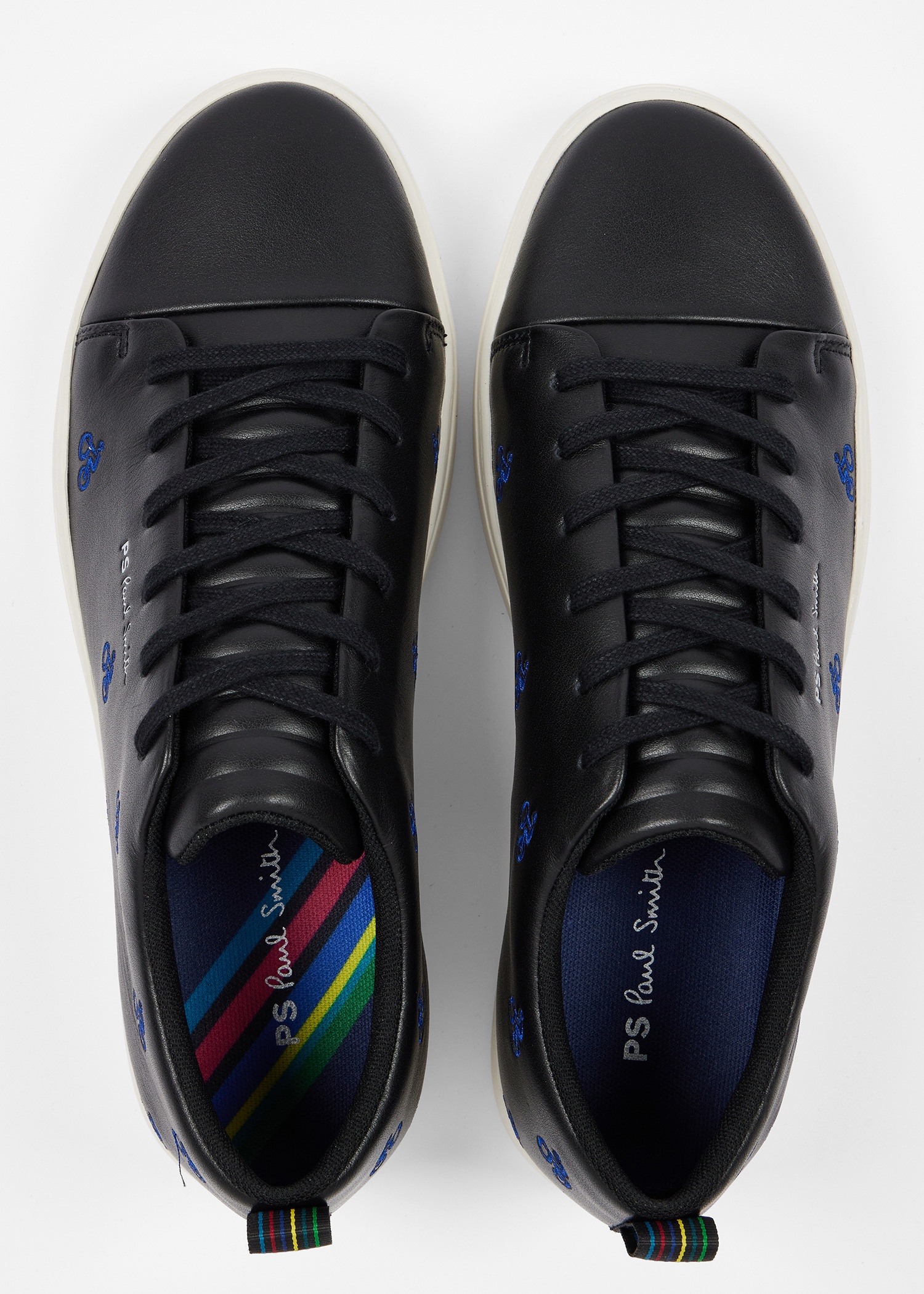 Black Leather 'Lee' Trainers with Embroidered Cyclist - 3