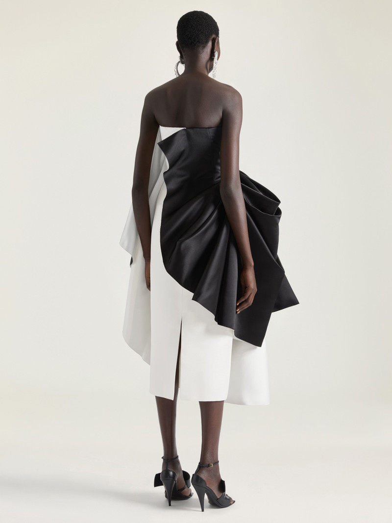 DRAPED BUSTIER EVENING DRESS IN SATIN WITH BOW DETAIL 3