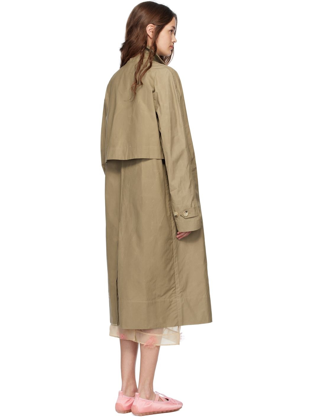 Beige Embellished Carnation Car Coat - 3