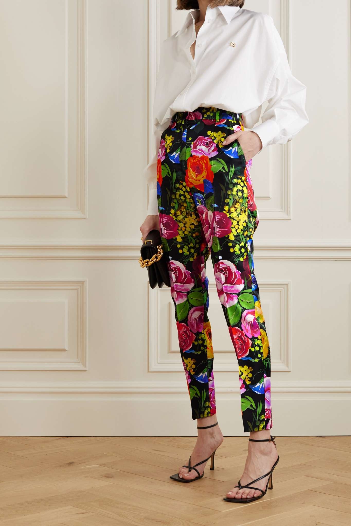 Cropped floral-print mikado-silk pants - 2