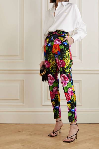 Dolce & Gabbana Cropped floral-print mikado-silk pants outlook