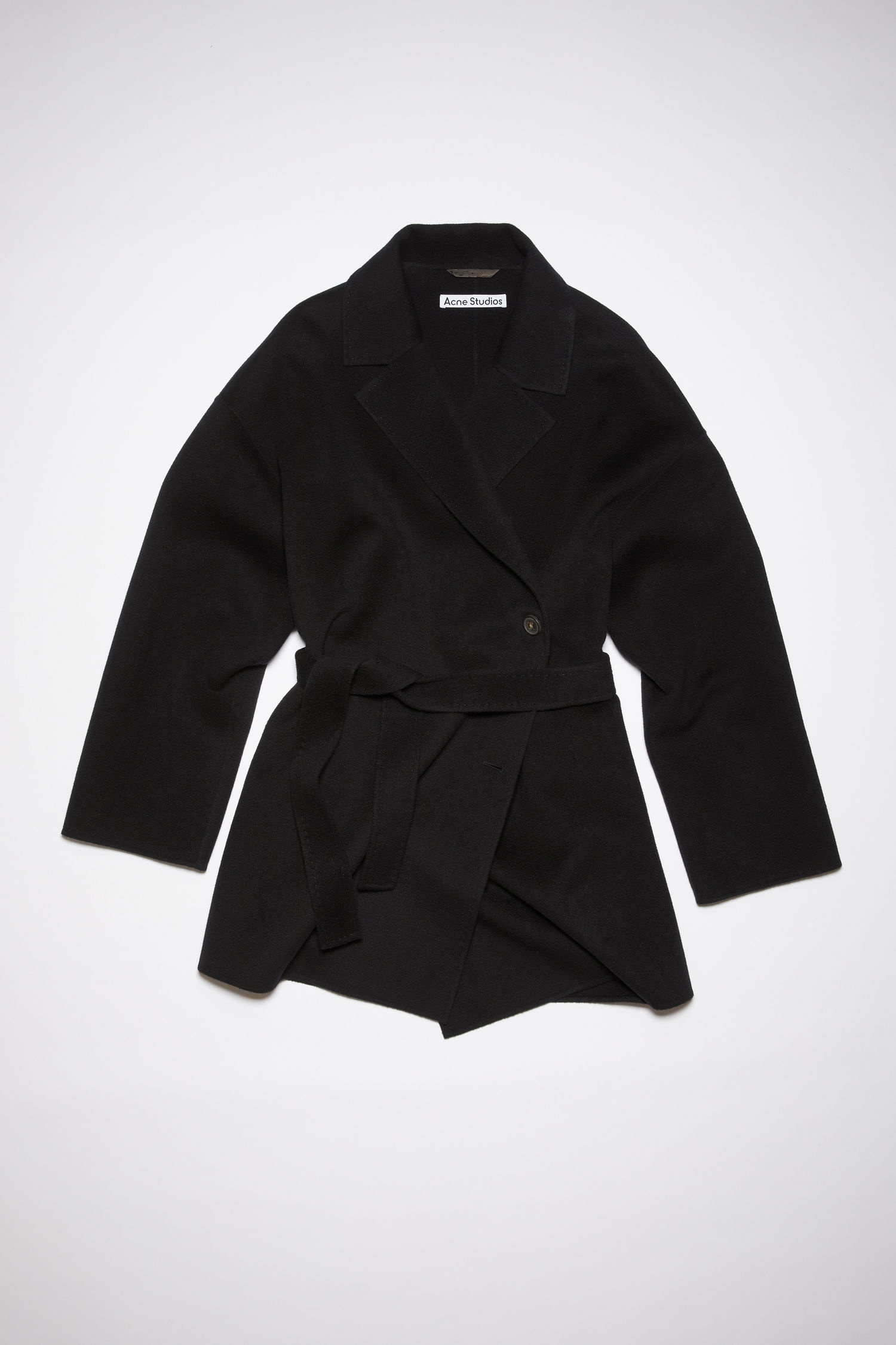 Belted wool coat - Black - 1