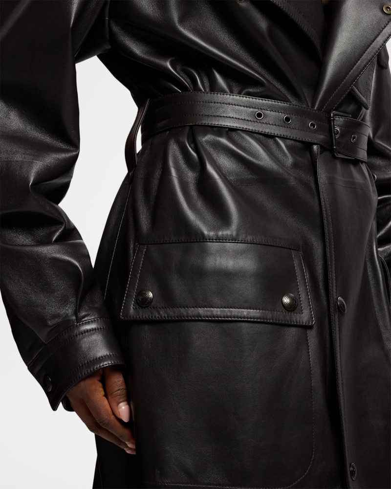 Soft Leather Belted Trench Jacket 7