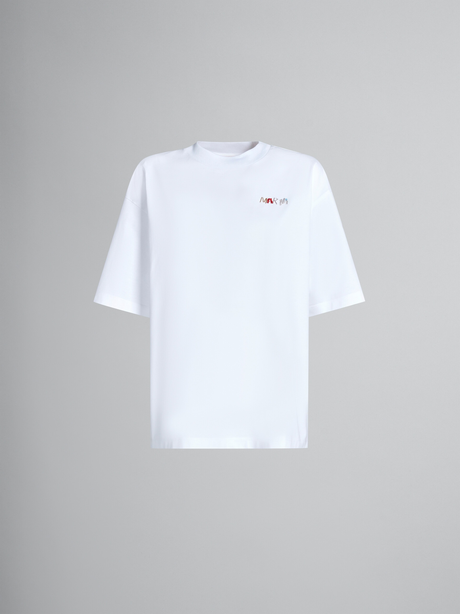 WHITE JERSEY T-SHIRT WITH BEADED MARNI LETTERING - 1