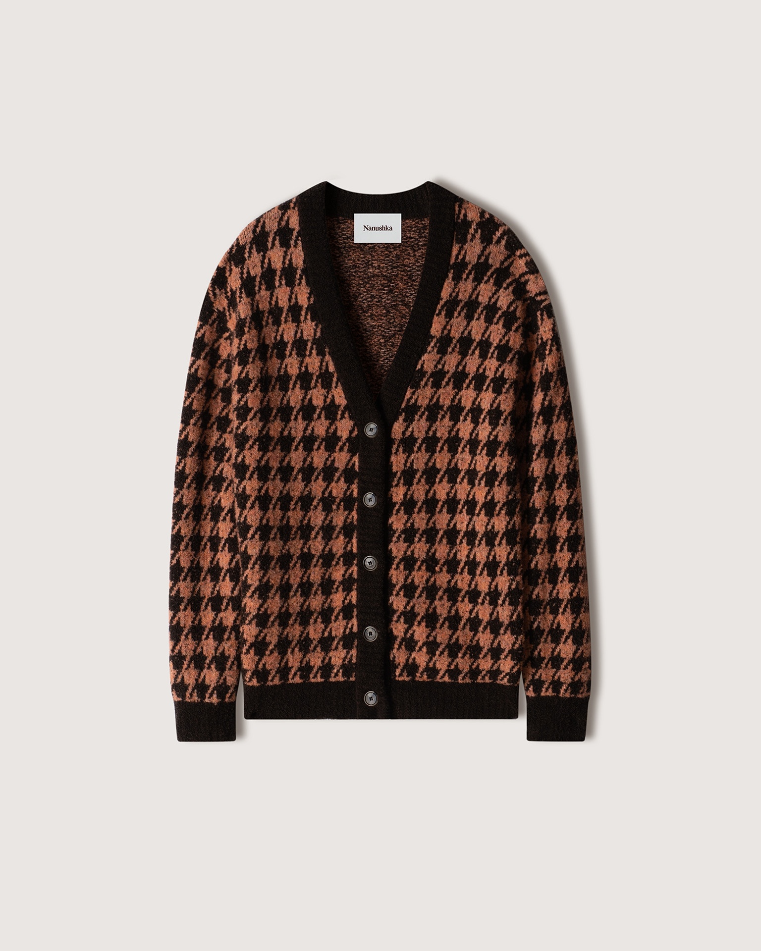 ROVAN - Houndstooth bouclé cardigan - Pink brown - 5