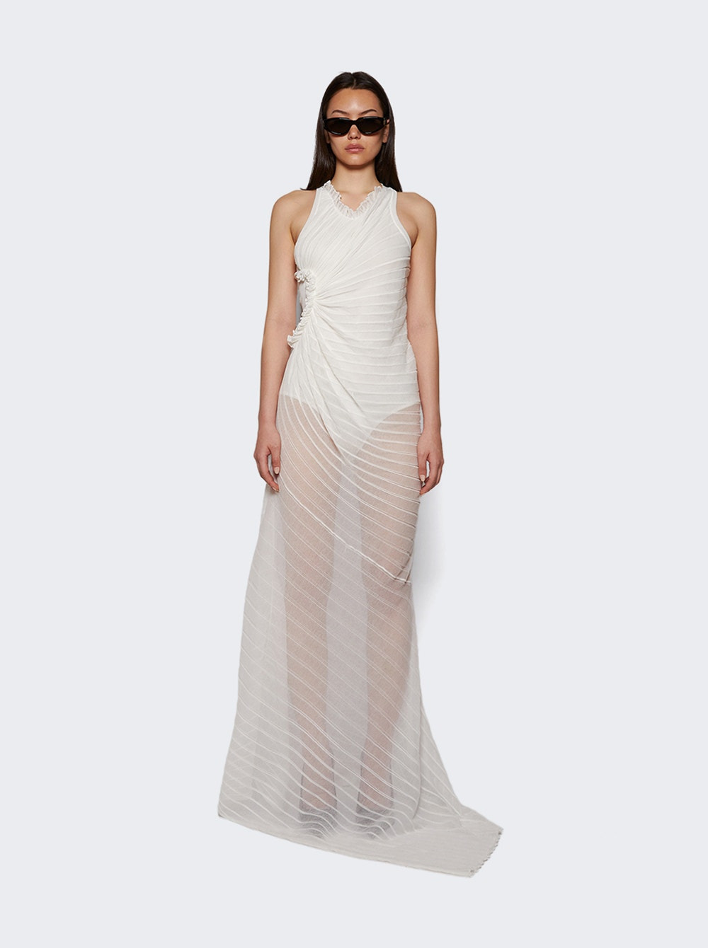 Sleeveless Gathered Detail Dress White - 2