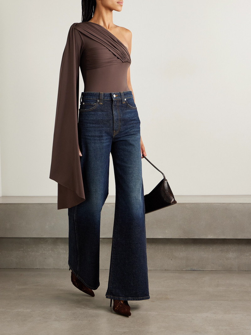 MAYGEL CORONEL Burano One-shoulder Cape-effect Gathered Draped Stretch-jersey Bodysuit outlook