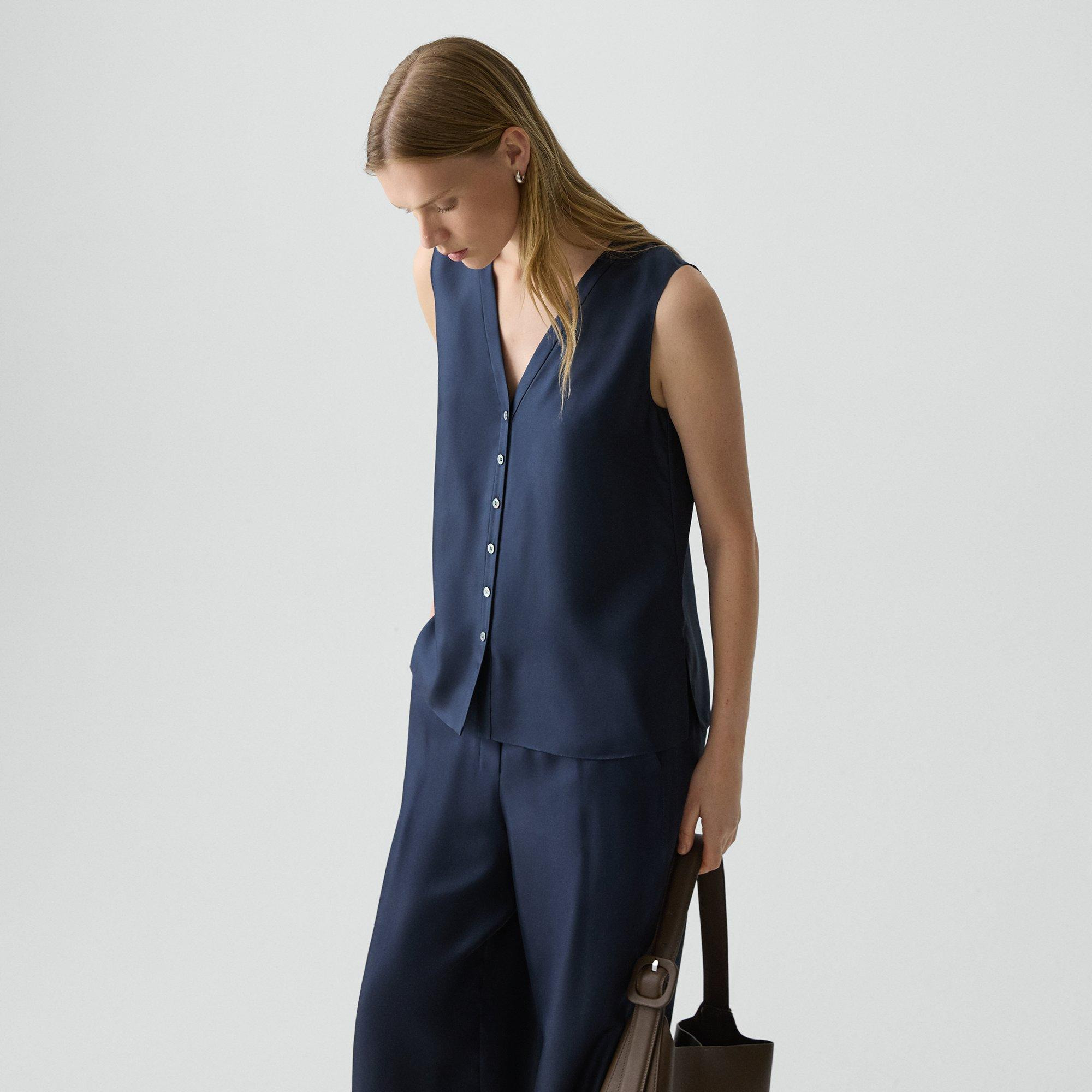 Sleeveless Button-Down Blouse in Mod Silk Twill - 3