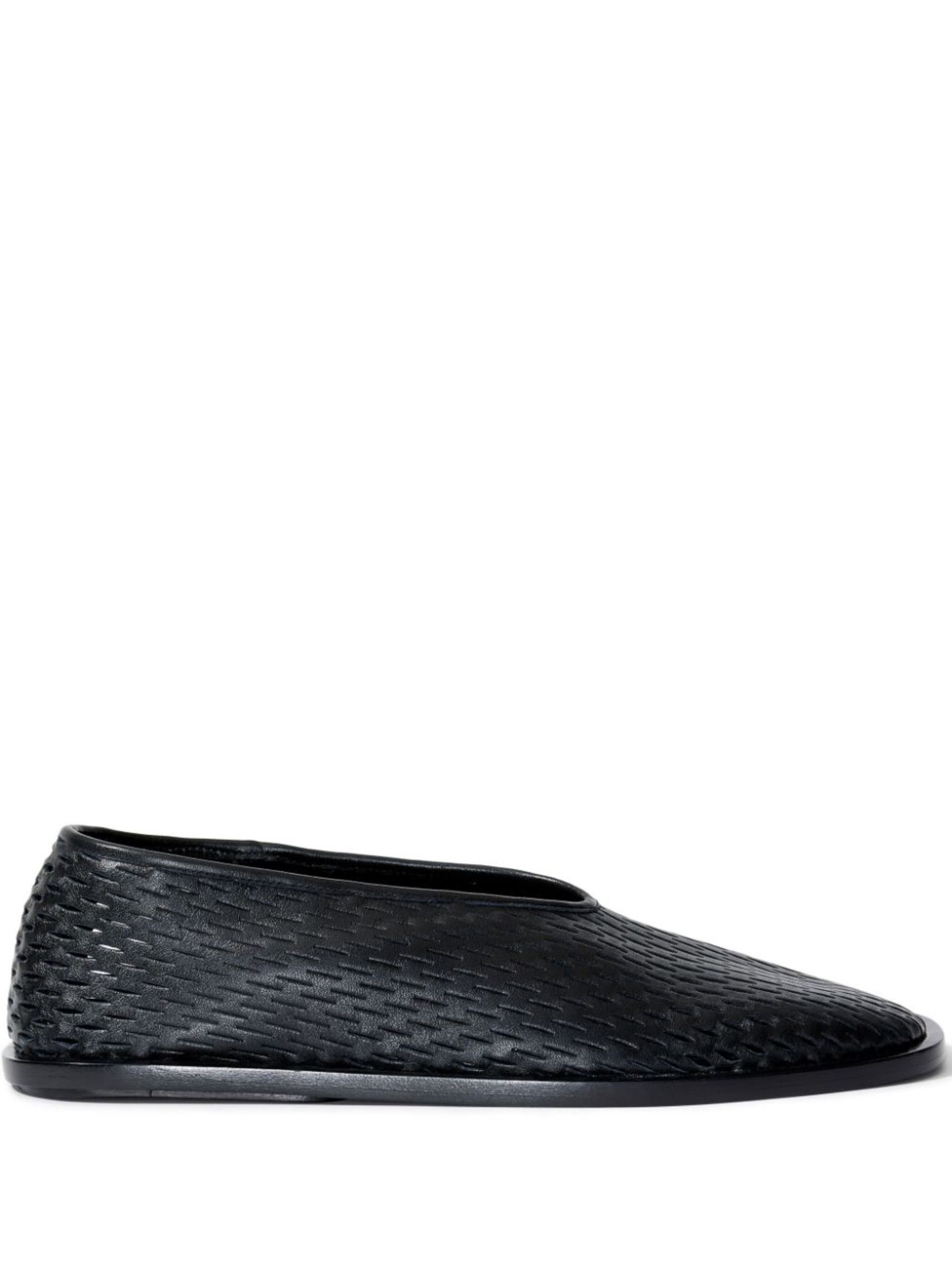 Black Perforated Leather Slippers - 1