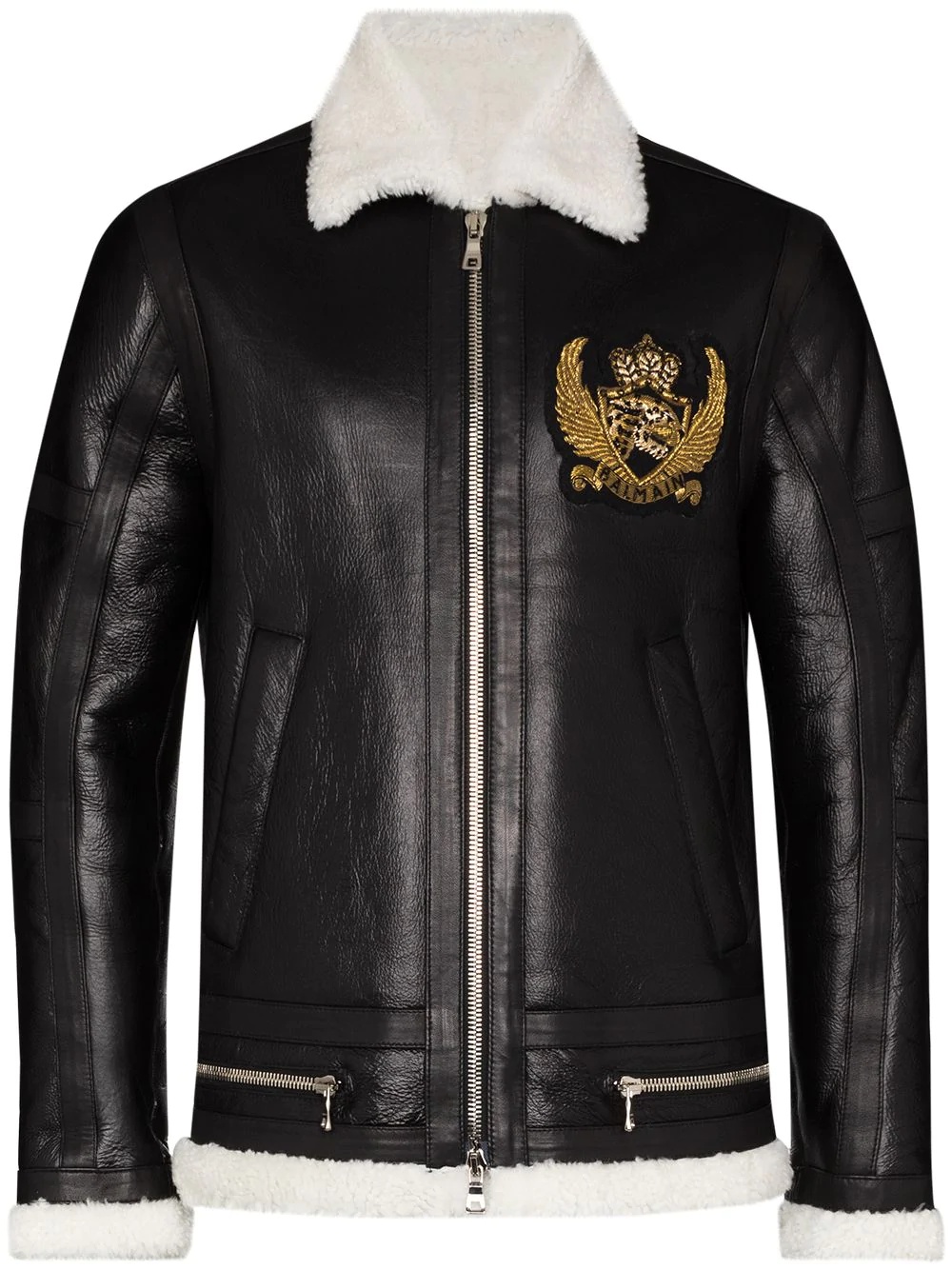 shearling biker jacket - 1