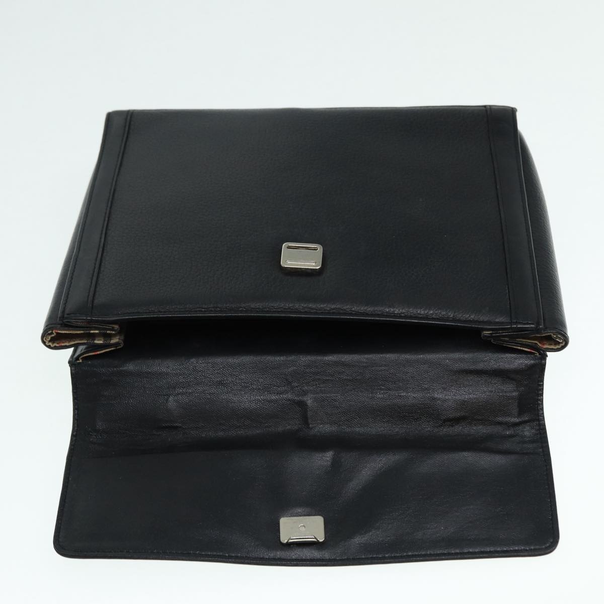 Burberry Hand Bag Leather Black Silver - 11