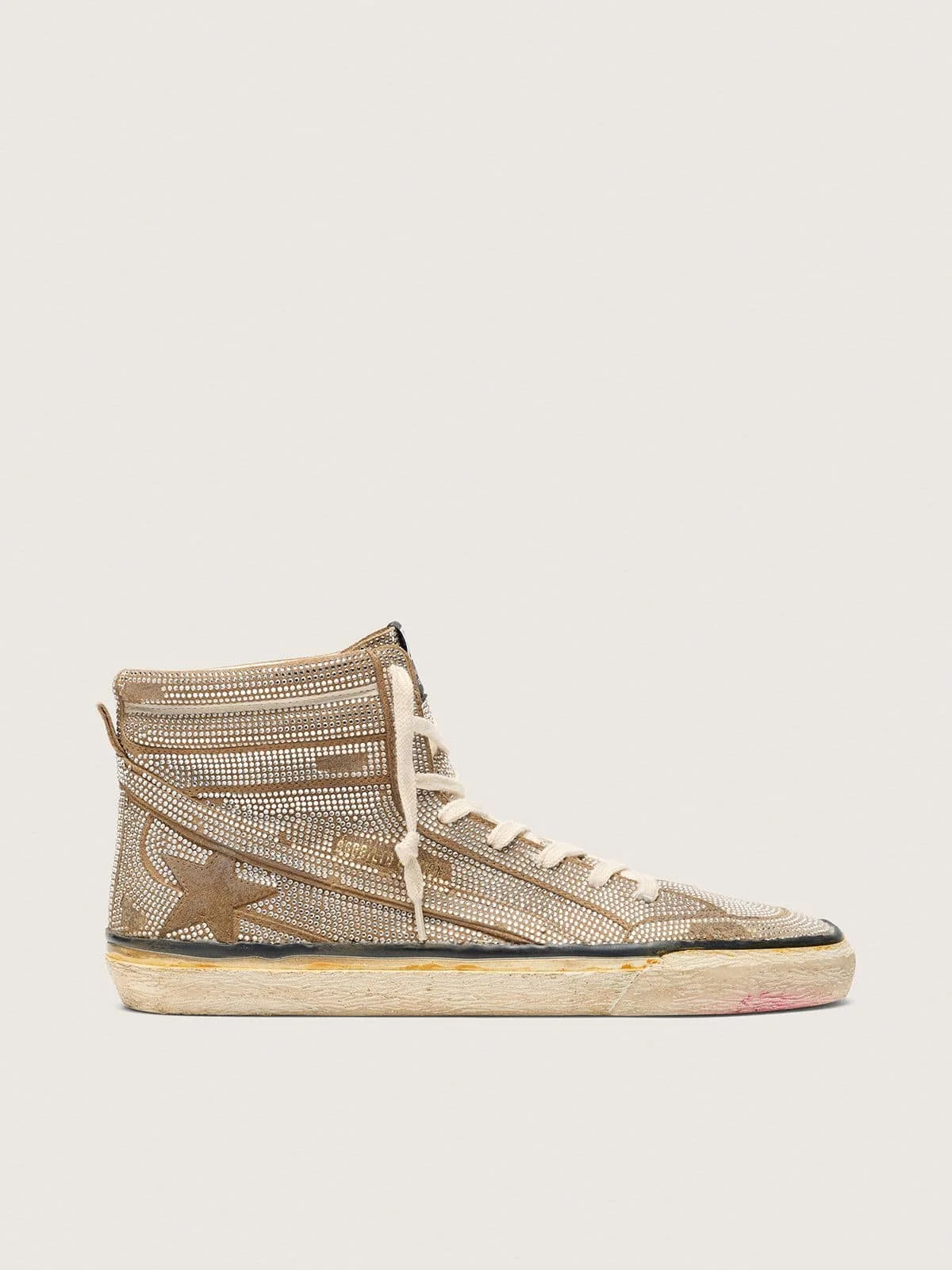 Men's Slide LAB sneakers in tobacco-colored suede with crystals and tobacco-colored suede star - 1