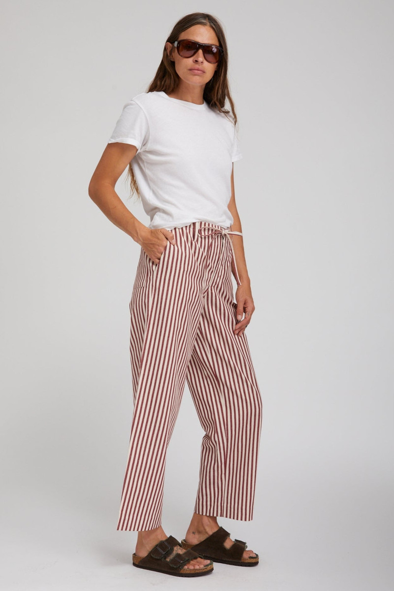 SPRWMN RUST-BEIGE STRIPED LINEN AMALFI PANTS outlook