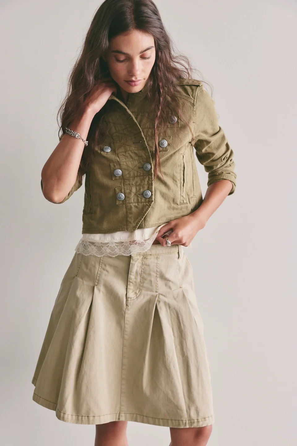 Chino Pleated Midi Skirt - 1