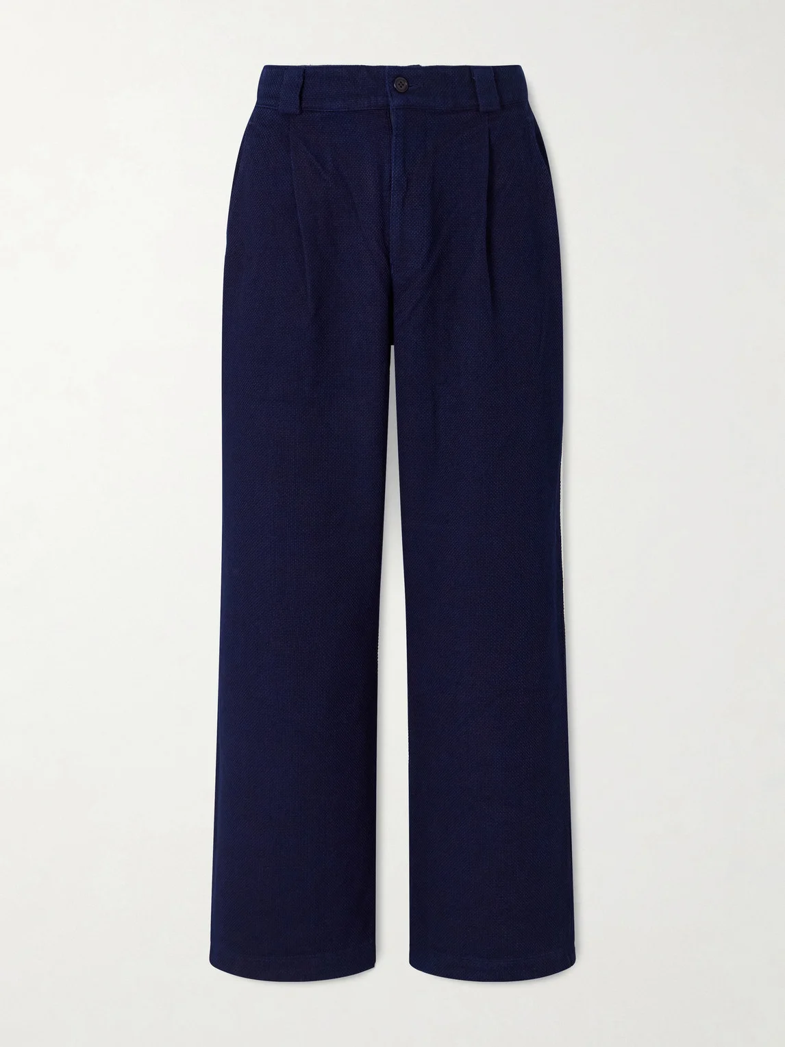 Straight-Leg Pleated Sashiko-Cotton Trousers - 1