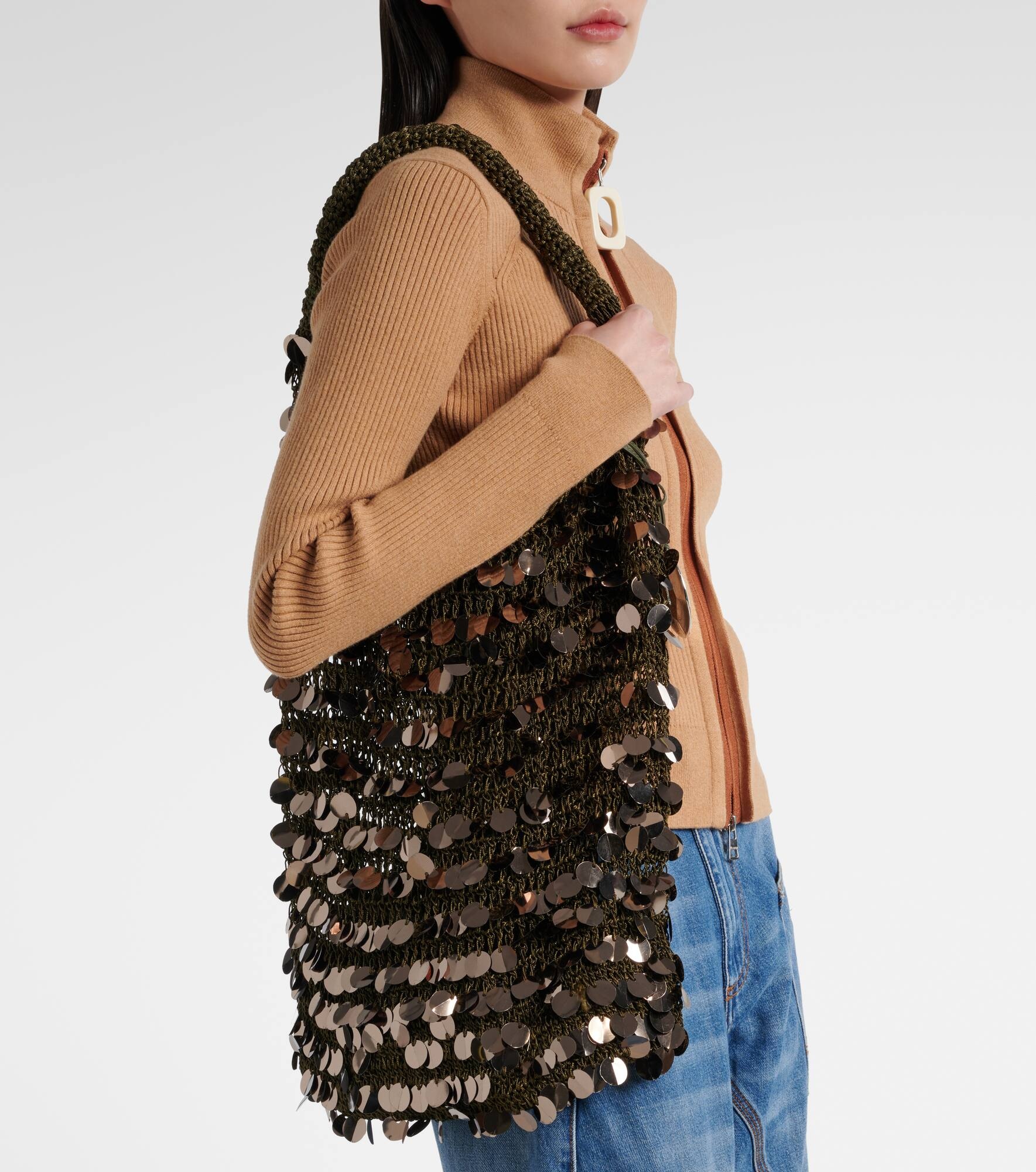 Sequined mesh tote bag - 7