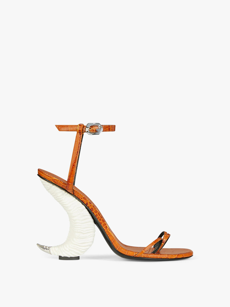 TRIPLE TOES SANDALS IN CROCODILE EFFECT LEATHER WITH HORN HEEL 1