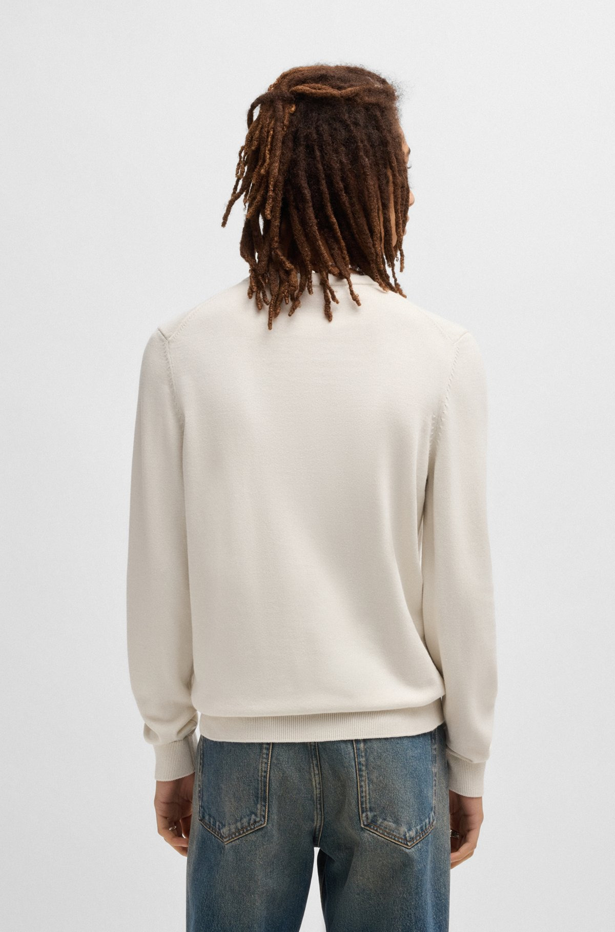 KNITTED COTTON SWEATER WITH RED LOGO LABEL - 5
