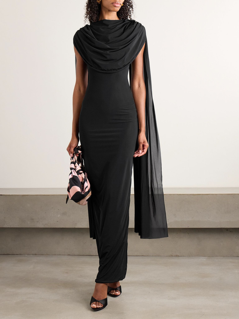 MAYGEL CORONEL Batista draped cape-effect stretch-jersey maxi dress Black outlook