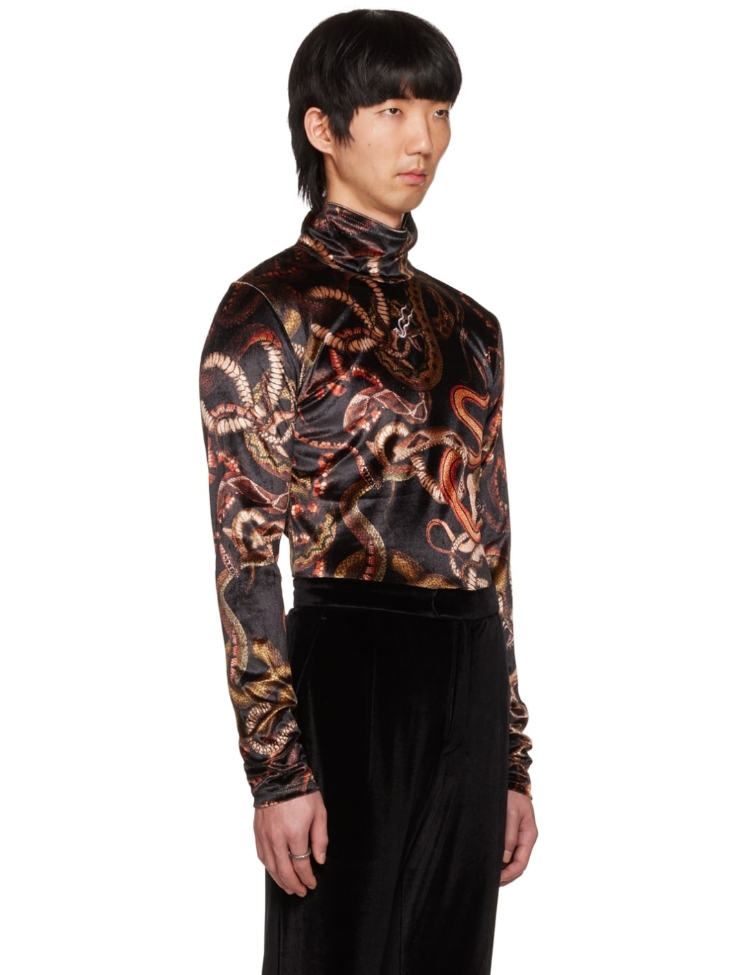 LU U DAN Black Snake Print Turtleneck REVERSIBLE