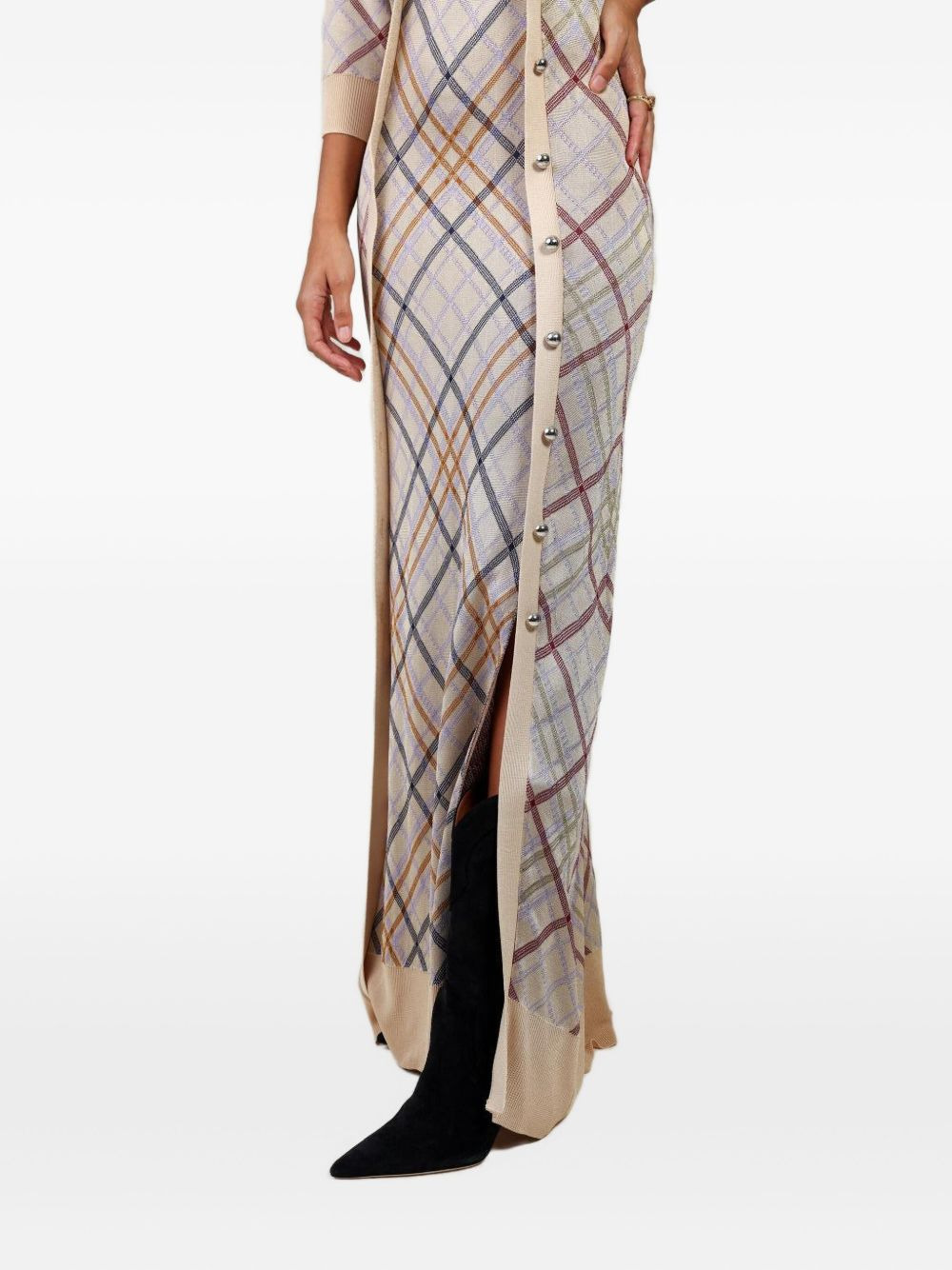 checked cardigan dress - 4