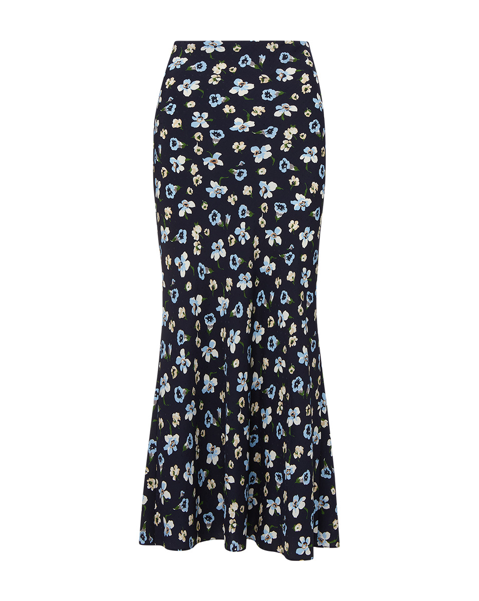 CLOVER STRETCH-SILK FLORAL SKIRT - 1