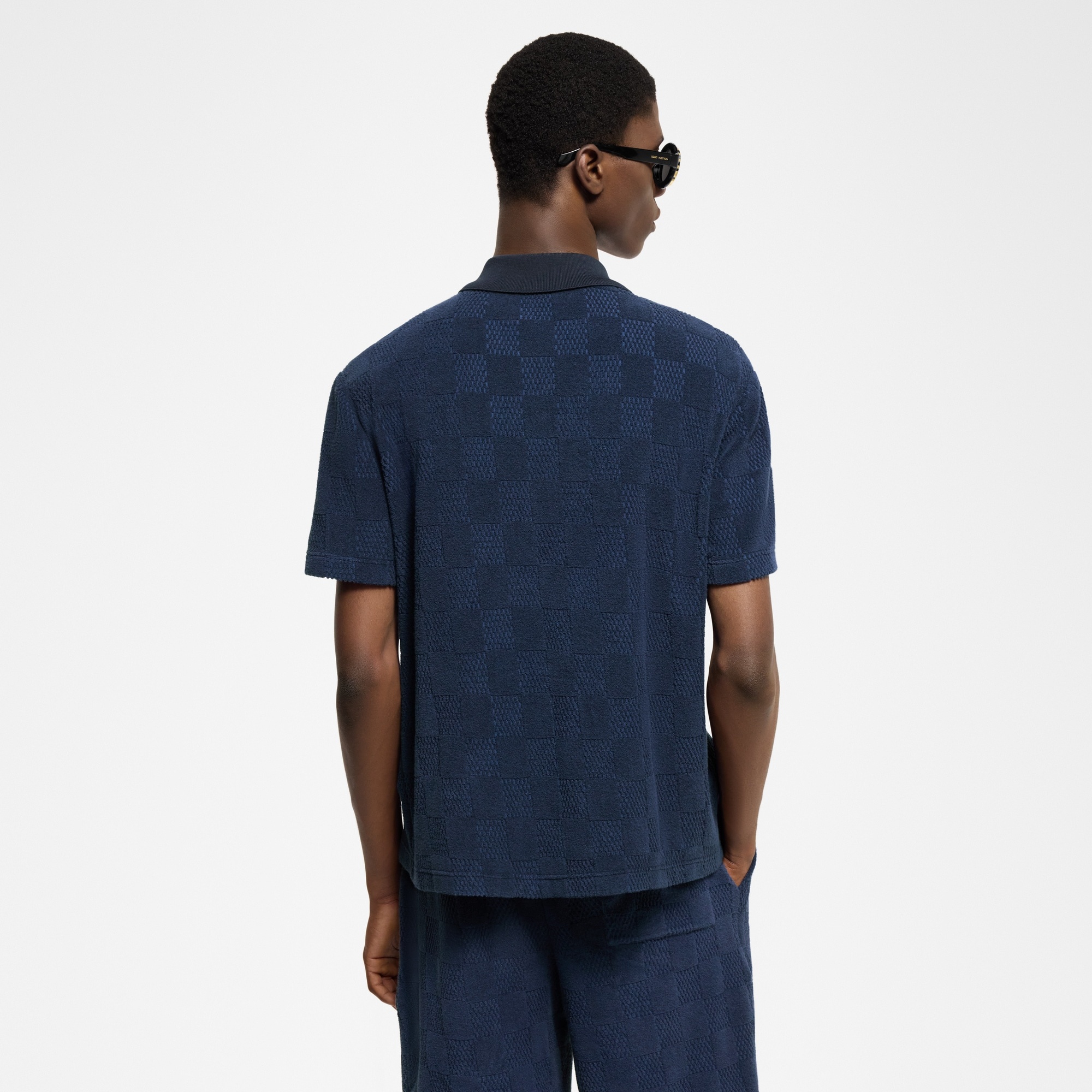 Damier French Terry Short-Sleeved Cotton-Blend Shirt - 5