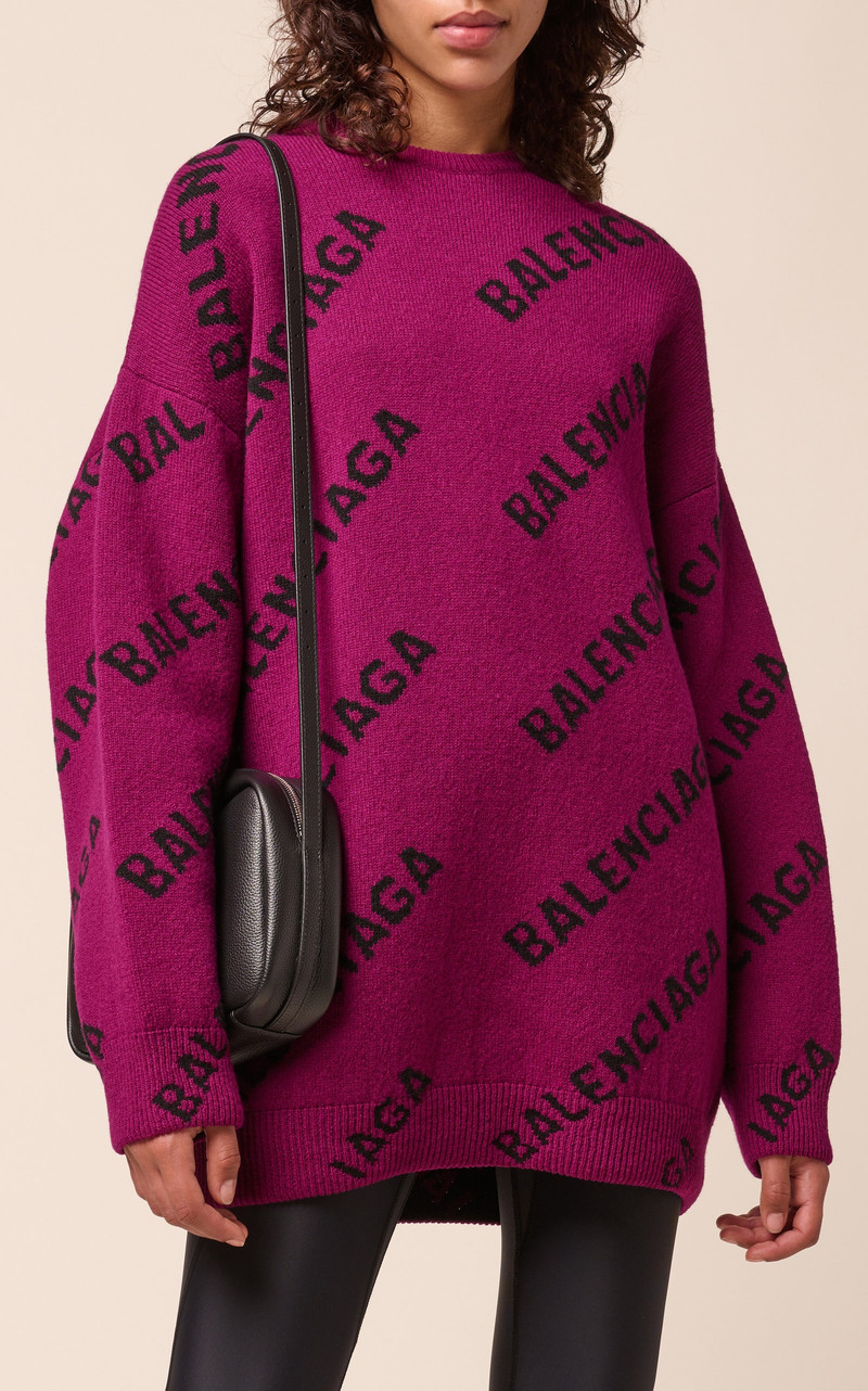 BALENCIAGA Oversized Logo-Knit Sweater purple outlook