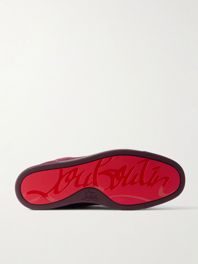 Christian Louboutin Louis Junior Grosgrain-Trimmed Suede Sneakers Burgundy outlook