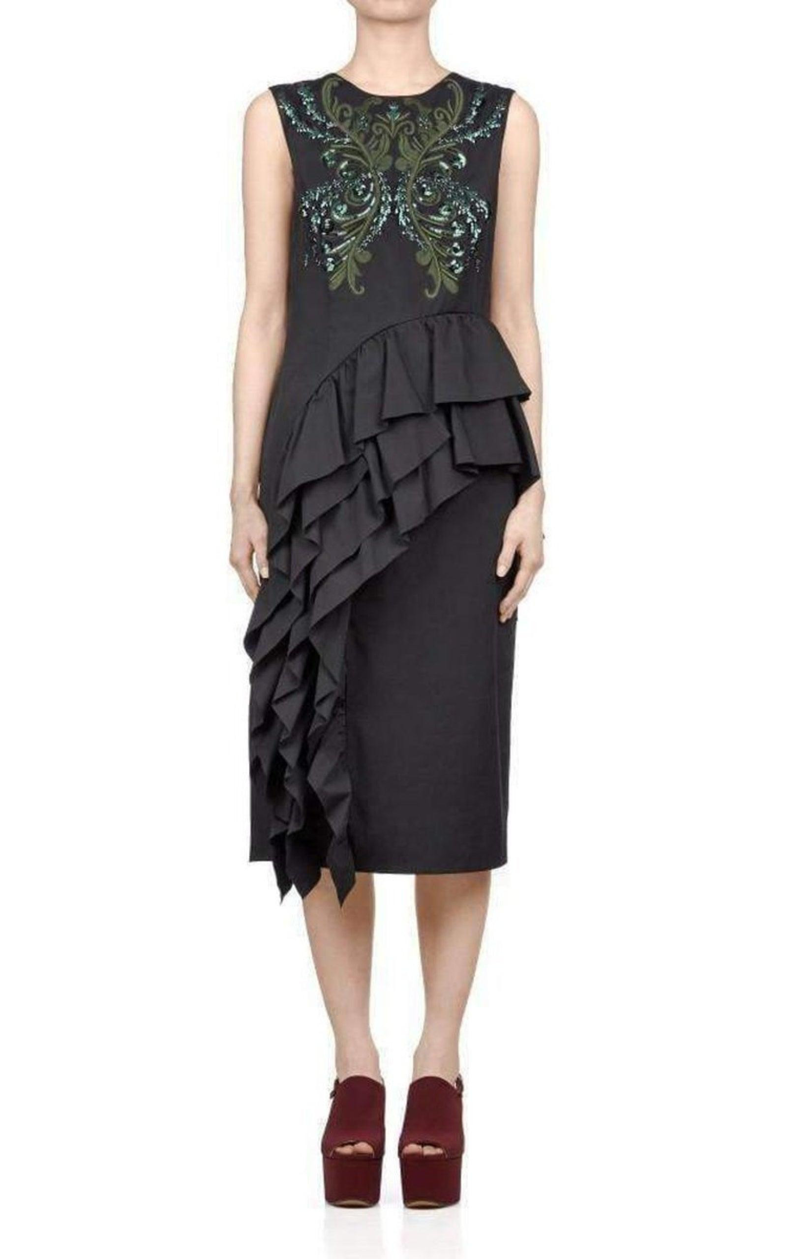 Sequinned Asymmetric Ruffle Cotton Dress - 2