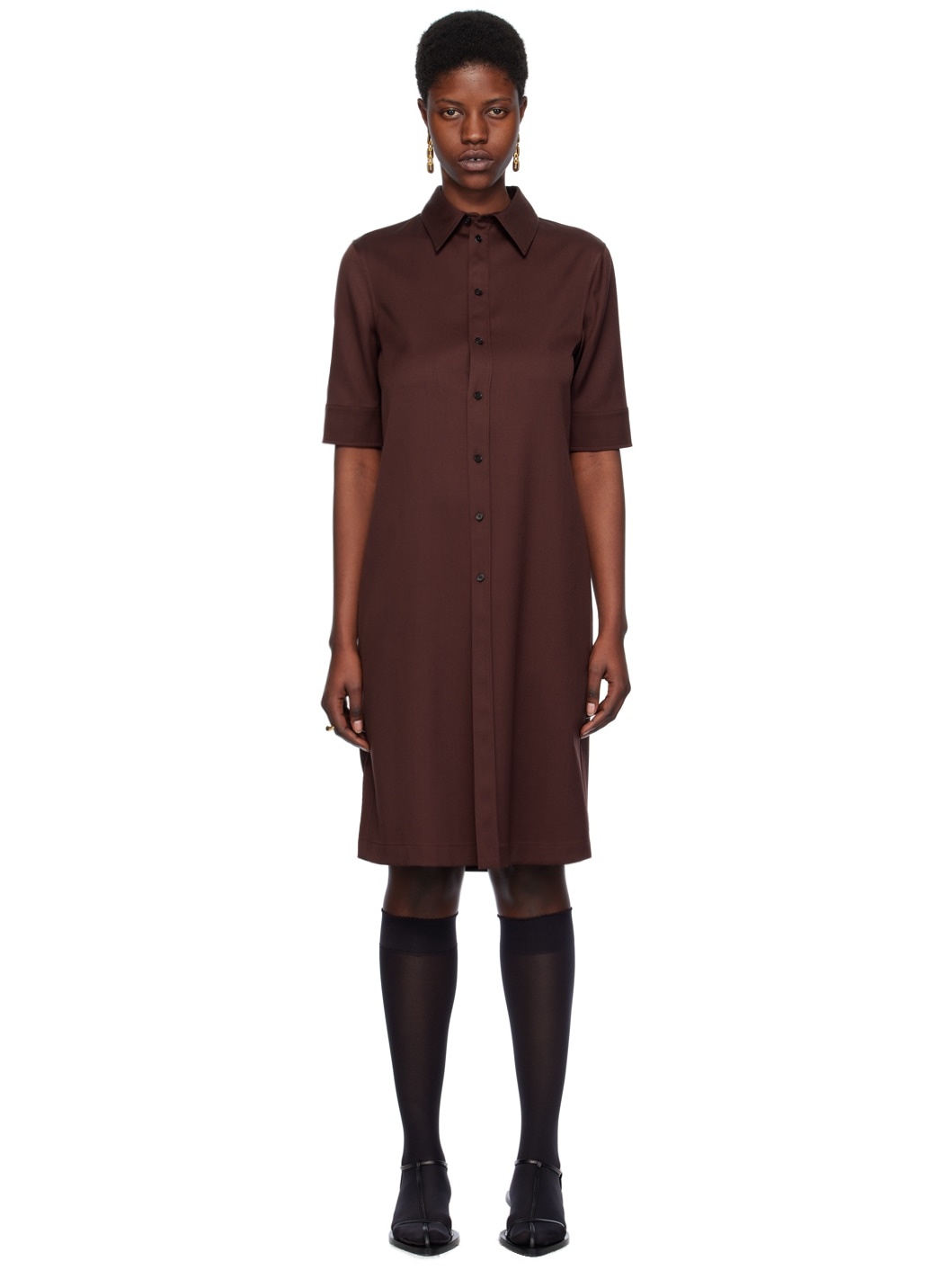 Brown Straight Cut Midi Dress - 1