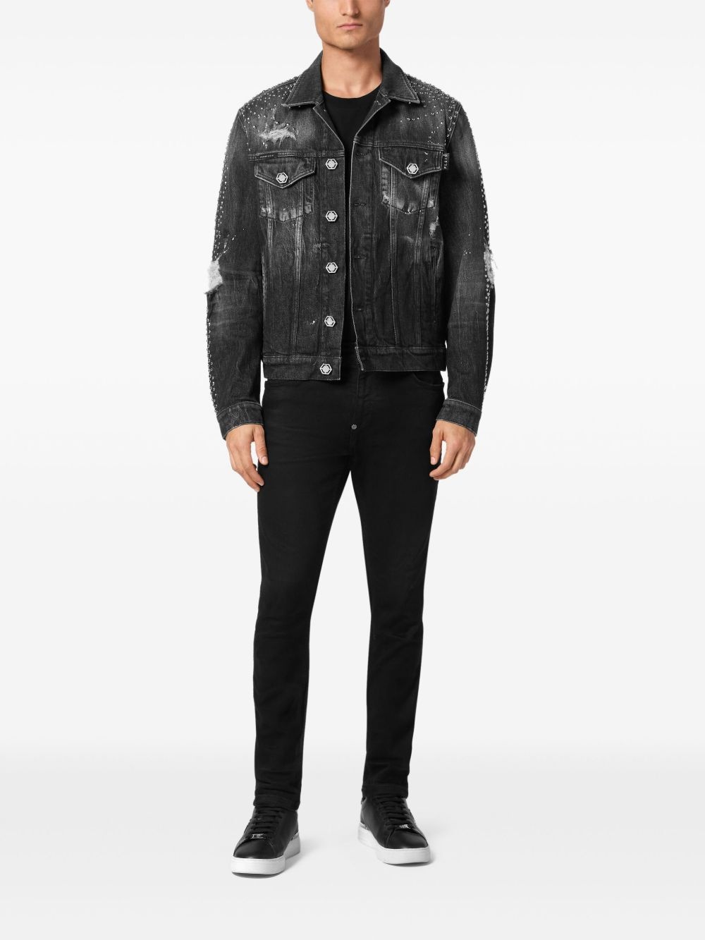 stud-embellished denim jacket - 2